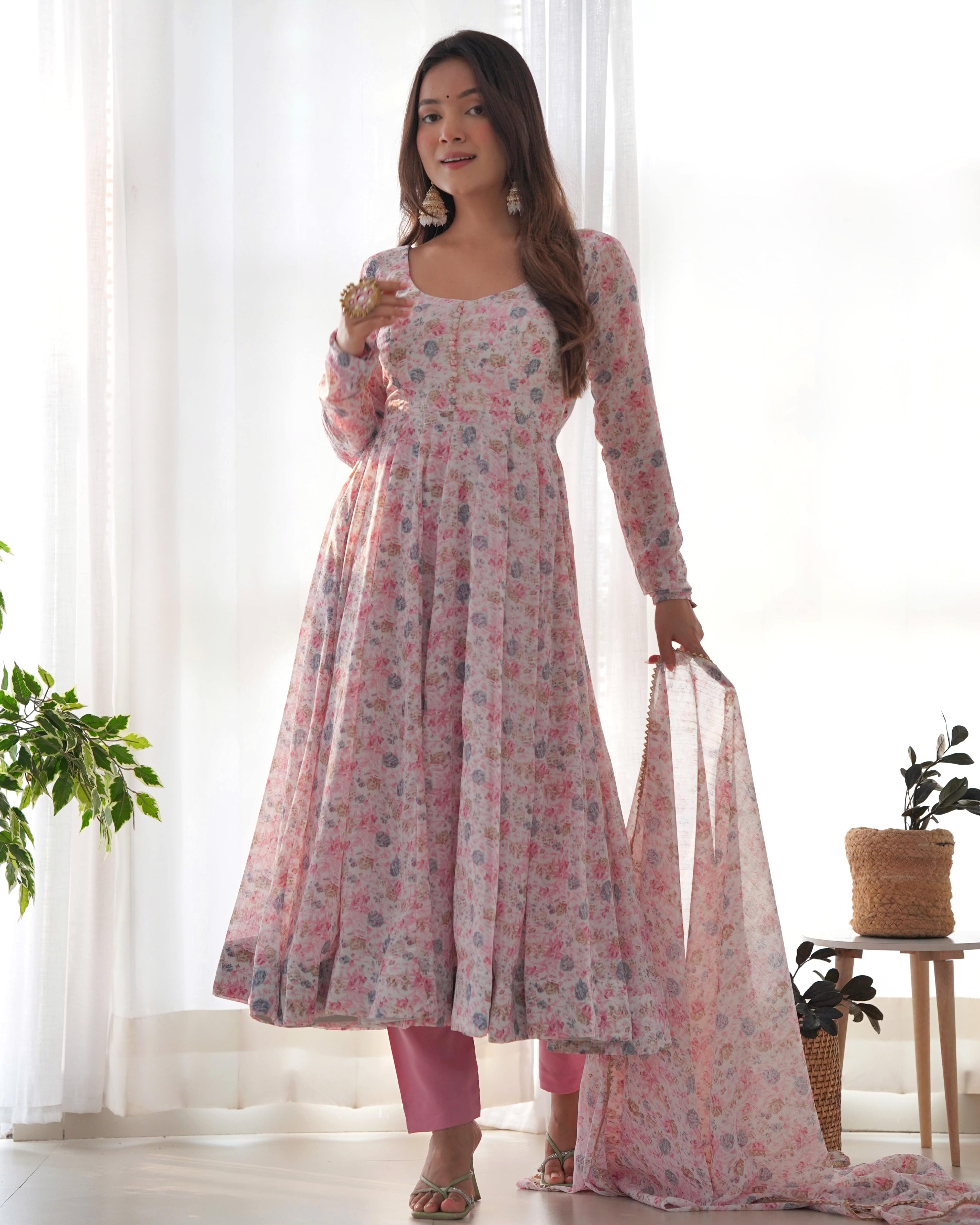 Exquisite Chiffon Floral Digital Printed Fully Stitched Anarkali Pant Suit