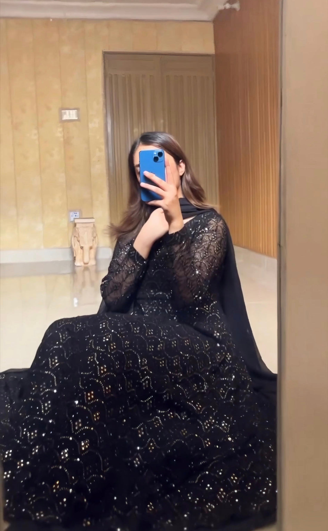 Black Sequin Embroidered Anarkali Sharara Suit Set