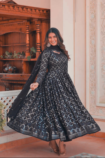 Black Embroidered Georgette Anarkali Set