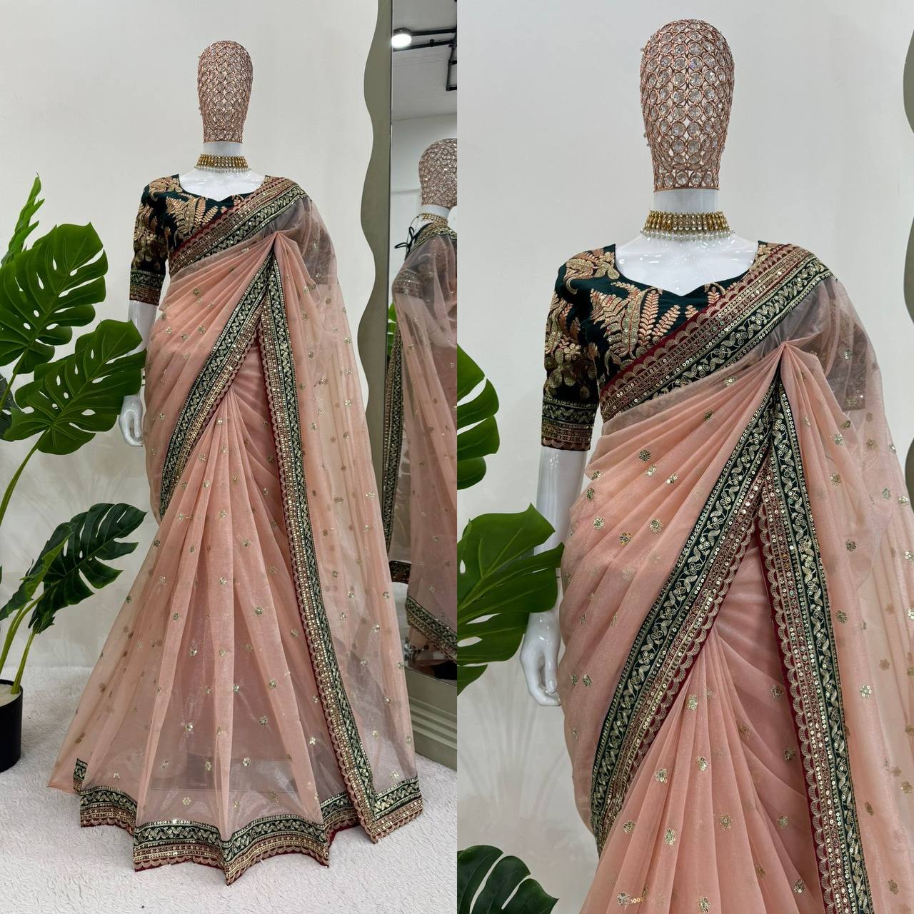 Beautiful Designer Saree on Twil Net Febric Thred & Sequnce work and Blouse on Mono Benglori Silk