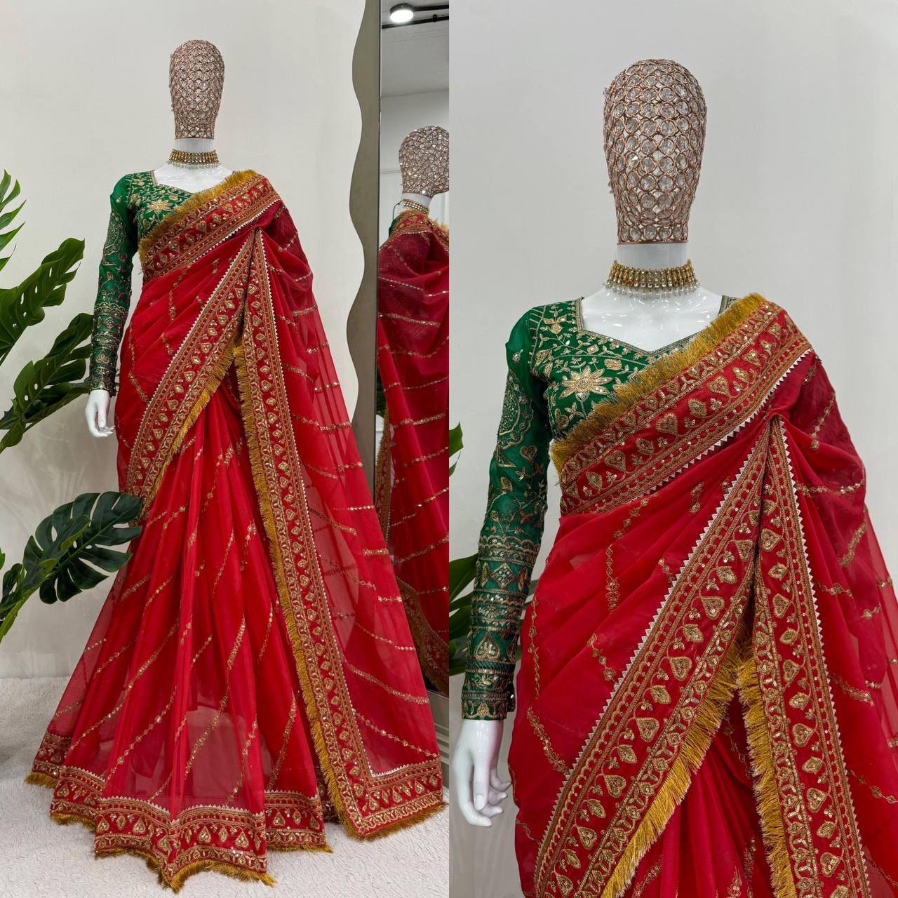 Beautiful Designer Saree on Organza Silk Febric with Thred Sequnce work and Blouse on also Organza Silk