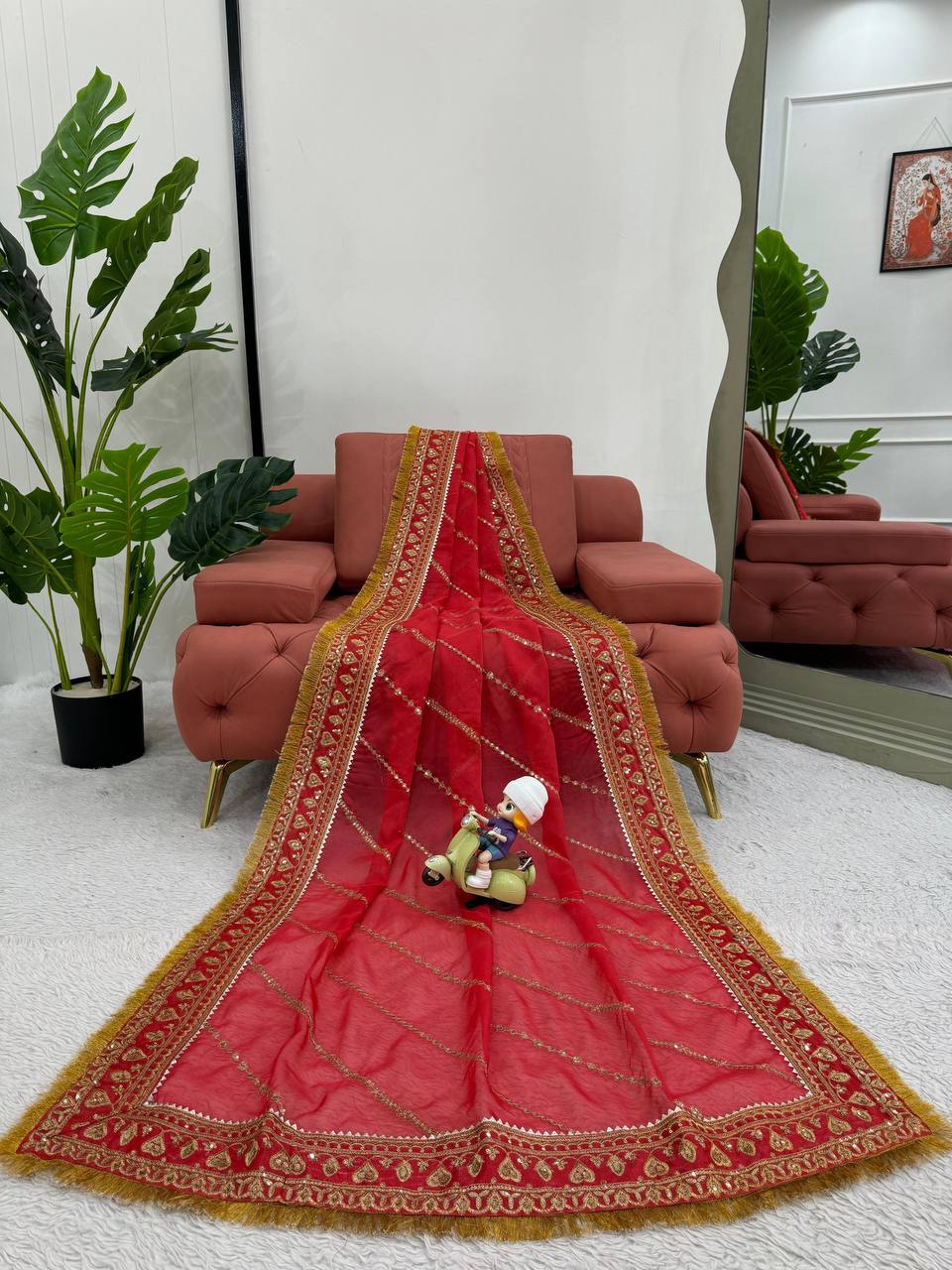 Beautiful Designer Saree on Organza Silk Febric with Thred Sequnce work and Blouse on also Organza Silk