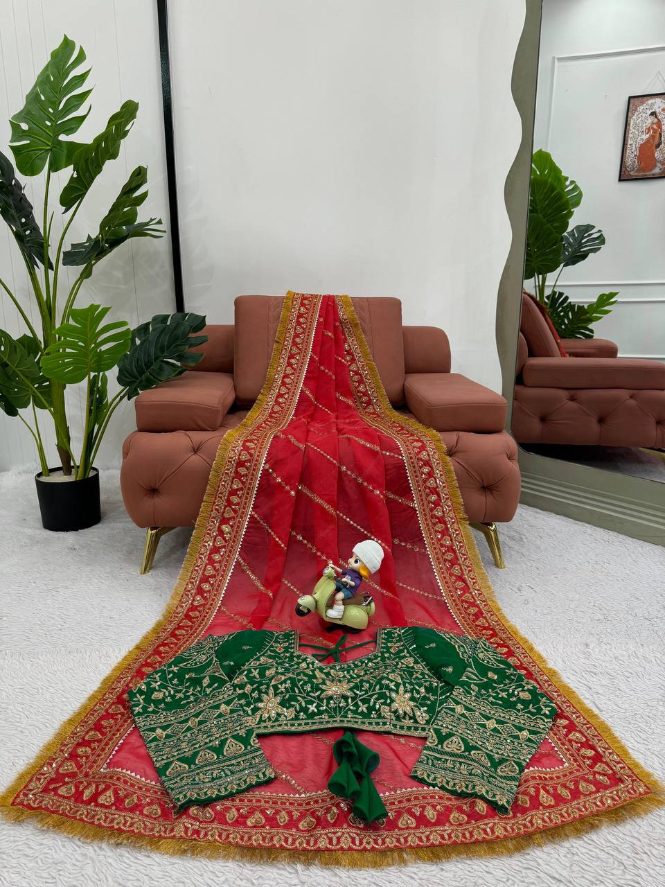 Beautiful Designer Saree on Organza Silk Febric with Thred Sequnce work and Blouse on also Organza Silk