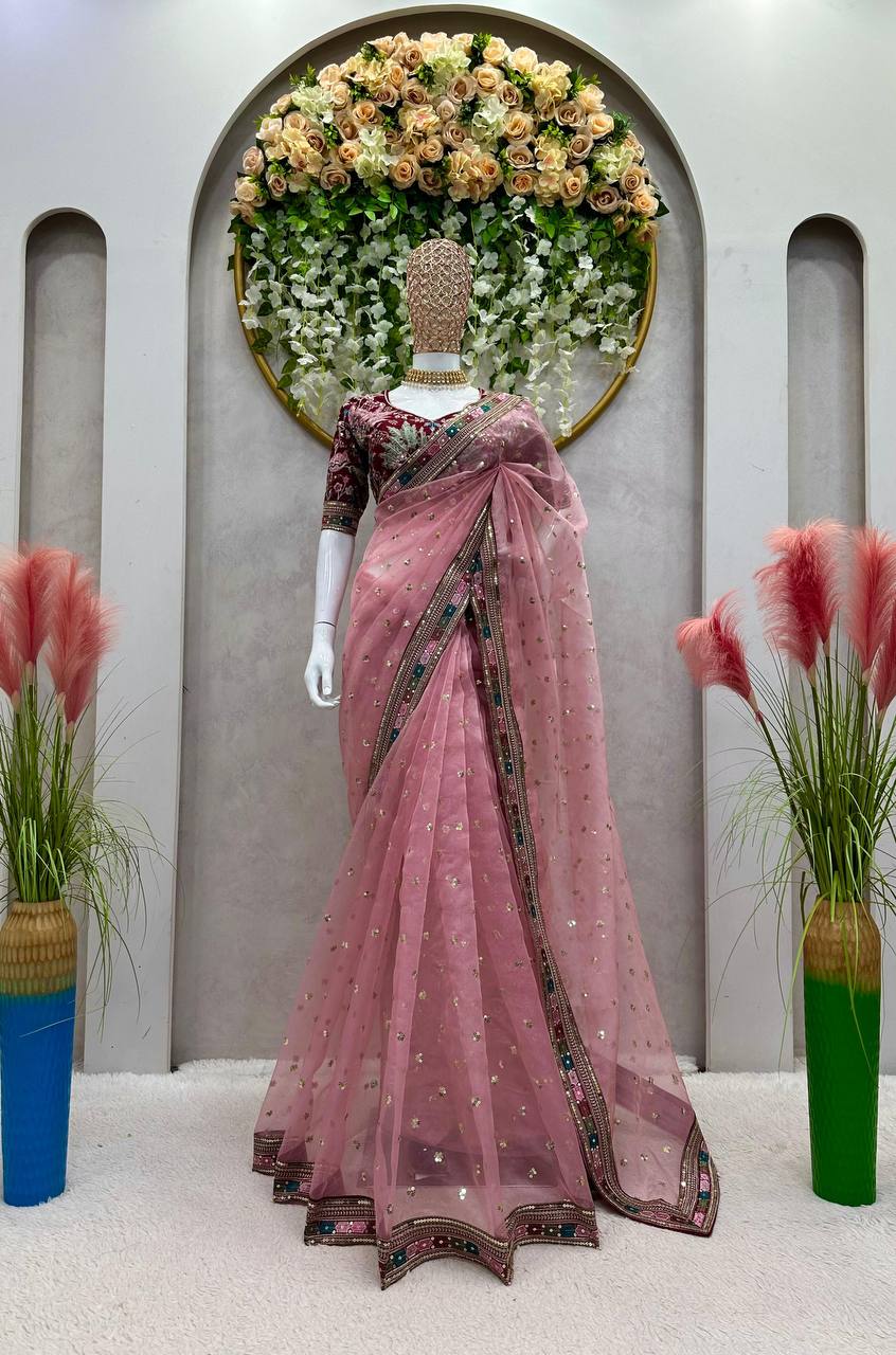 New Designer Saree on Havy Organza Silk Febric with Thred