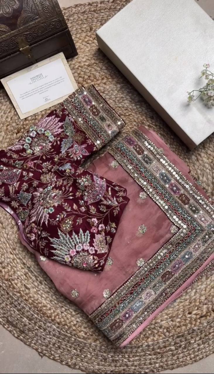 New Designer Saree on Havy Organza Silk Febric with Thred