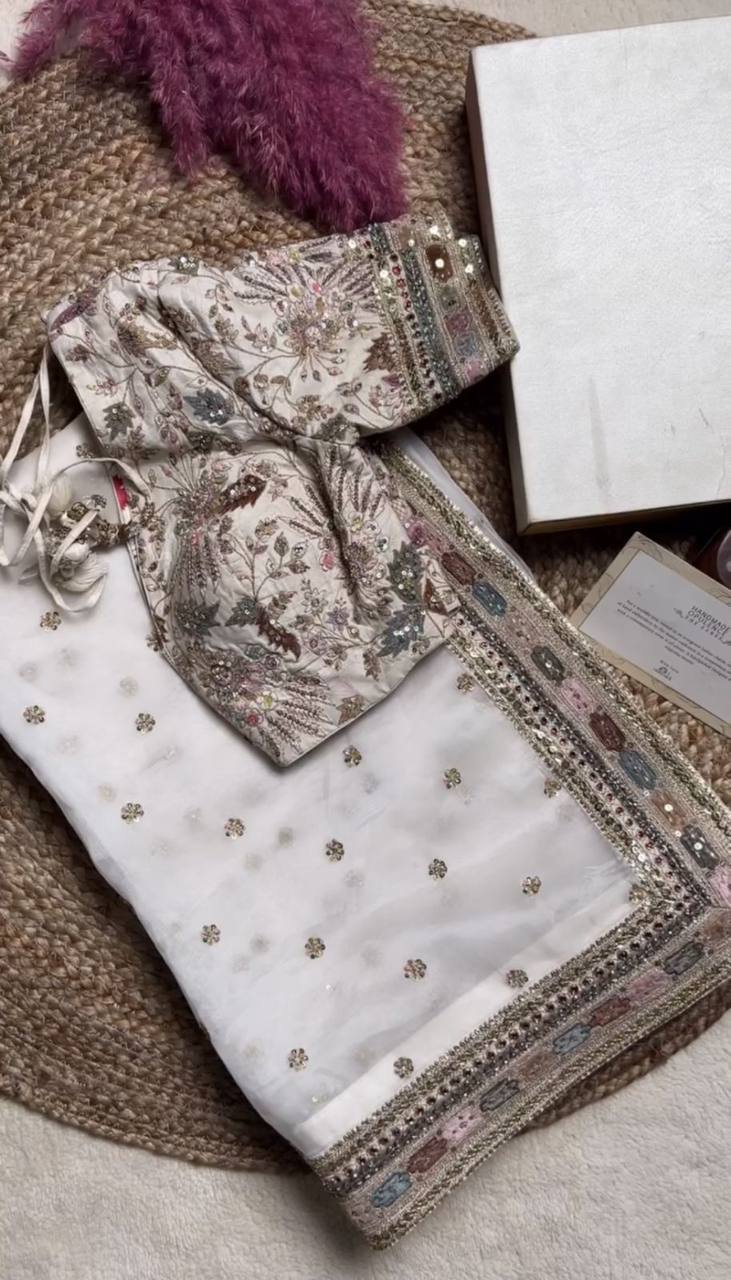 New Designer Saree on Havy Organza Silk Febric with Thred