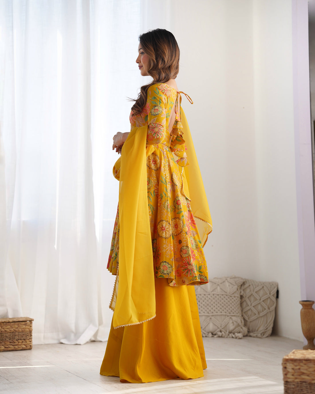 Yellow Roman Silk Chanderi Kurta Palazzo Set