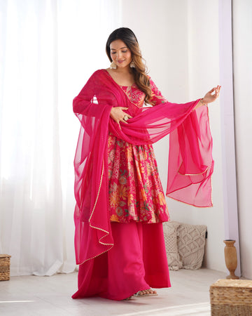 Rani Roman Silk Chanderi Kurta Palazzo Set