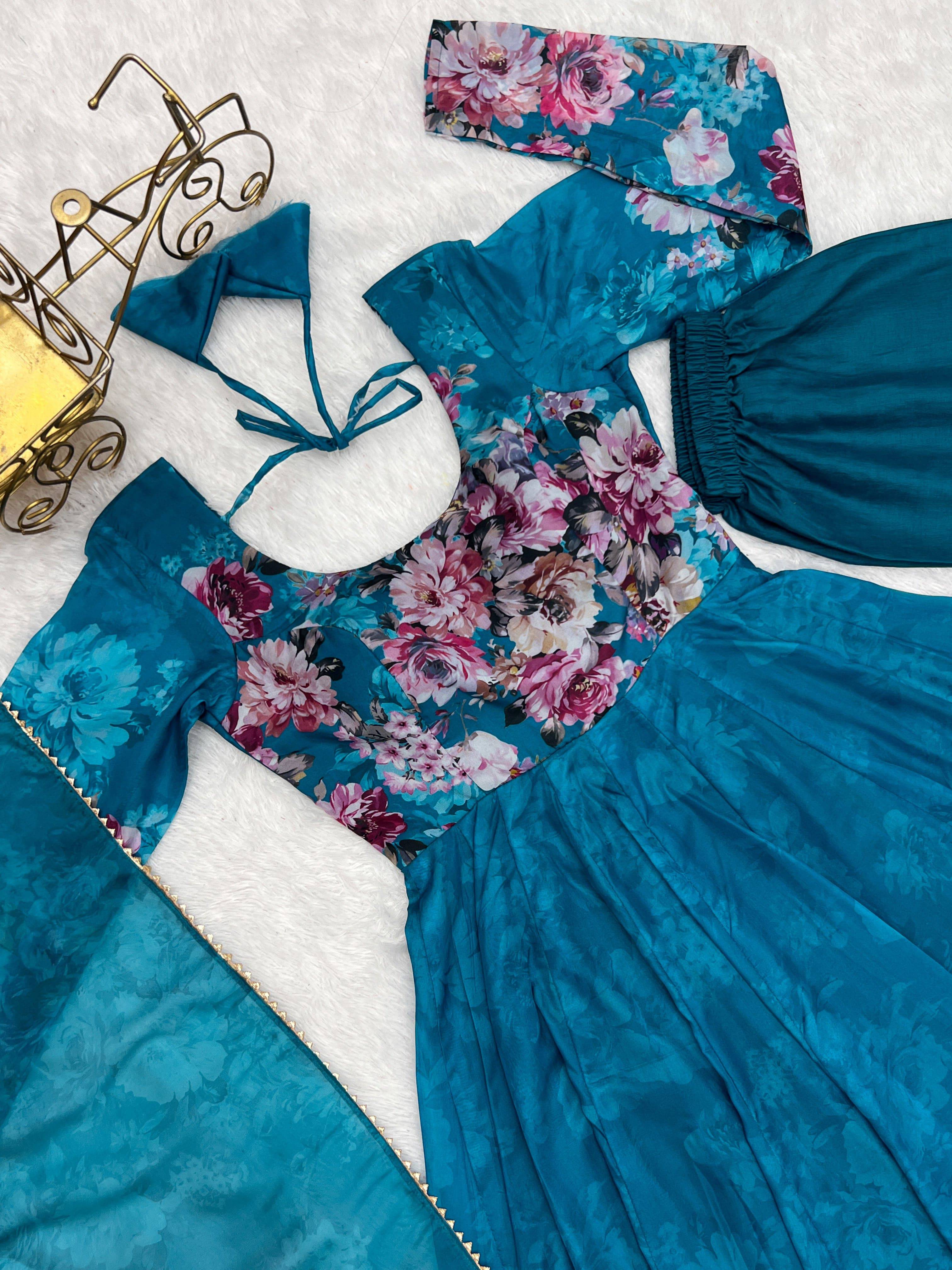 Lovely Organza Silk Floral Digital Printed Anarkali Pant Suit