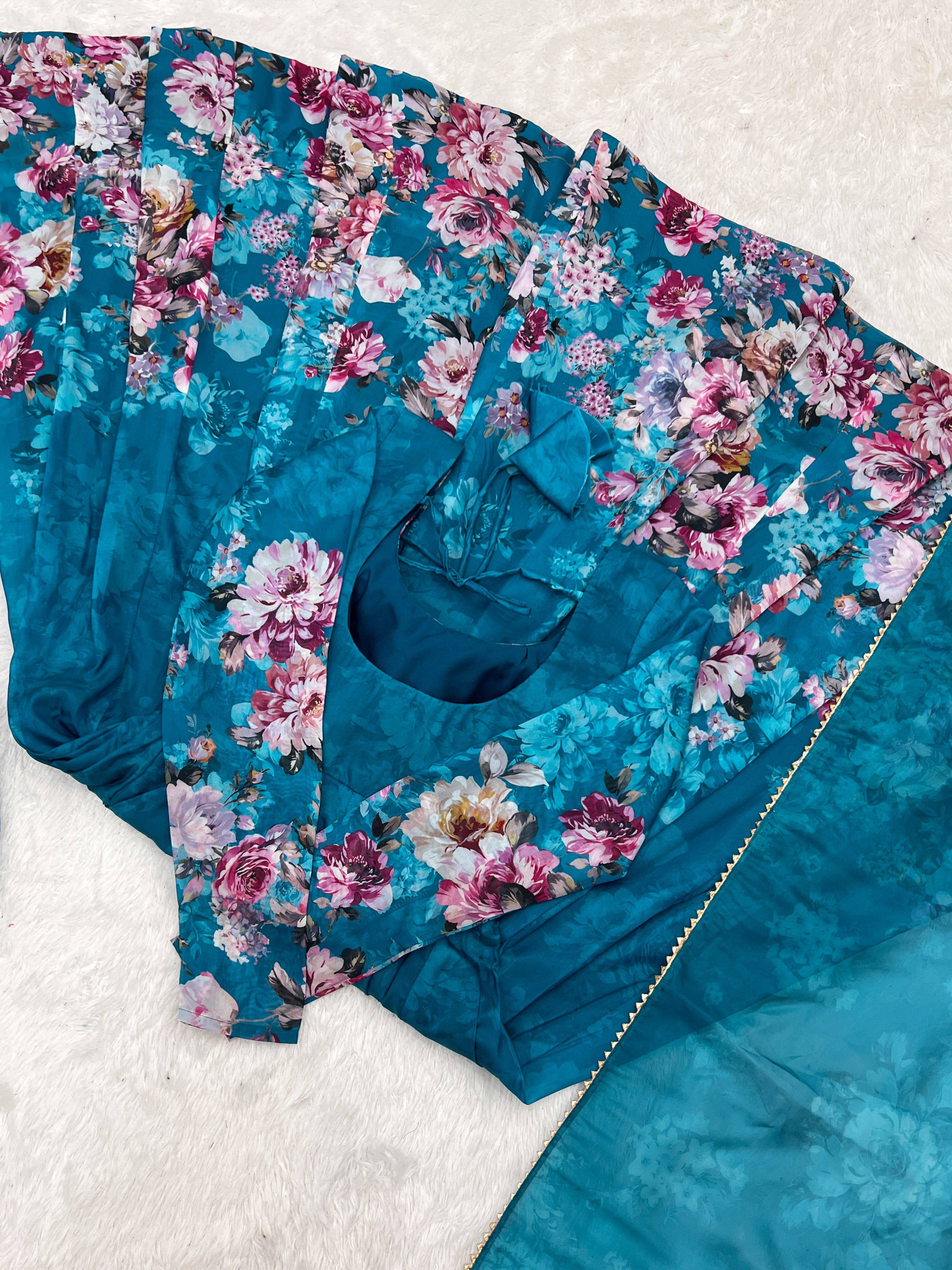 Lovely Organza Silk Floral Digital Printed Anarkali Pant Suit