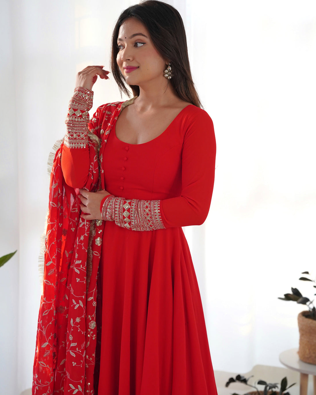 Orange Faux Georgette Anarkali Gown with Dupatta
