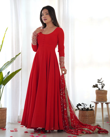 Orange Faux Georgette Anarkali Gown with Dupatta