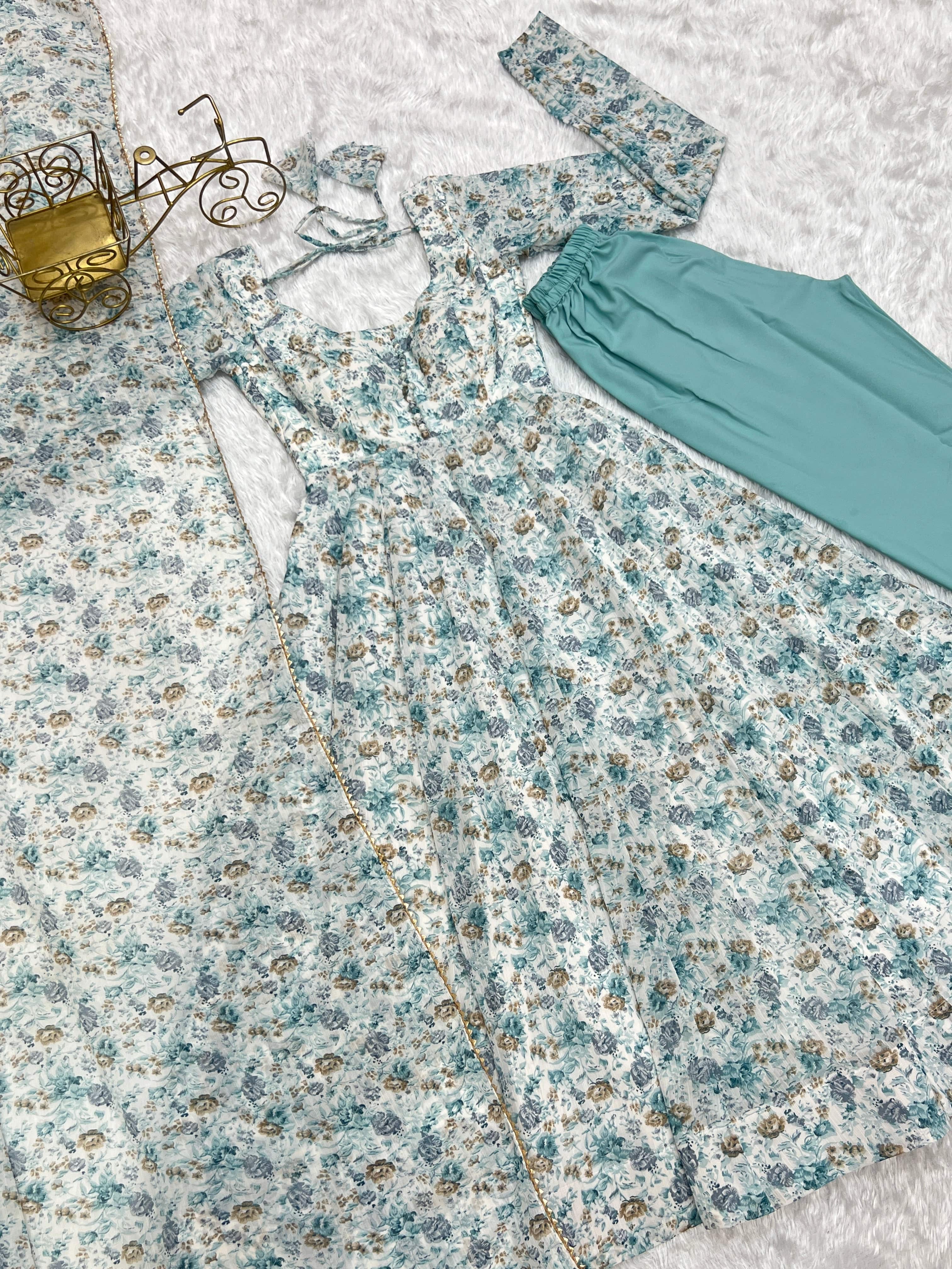 Exquisite Chiffon Floral Digital Printed Fully Stitched Anarkali Pant Suit