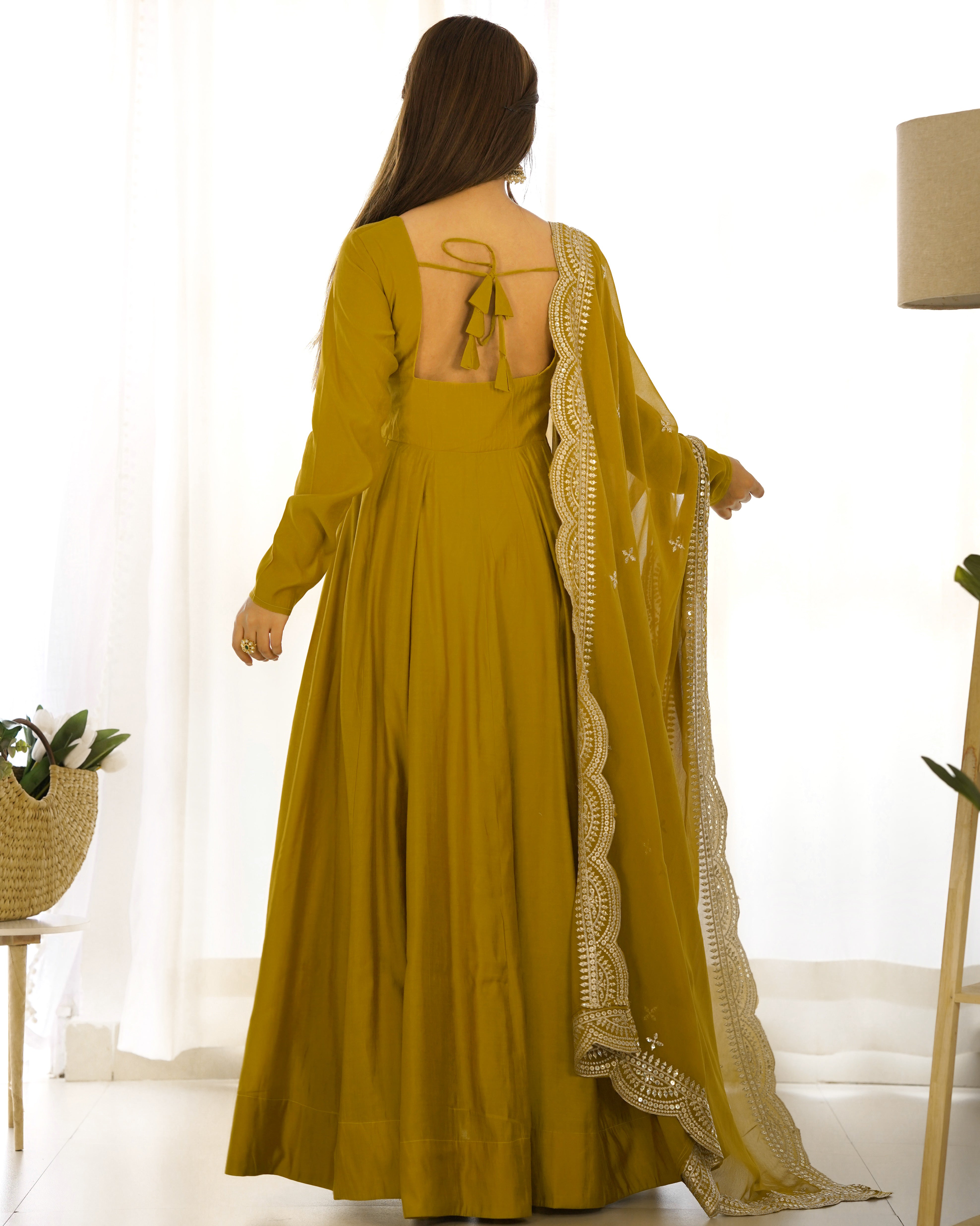 Exquisite Pure Romansilk Chanderi Designer Anarkali Pant Suit