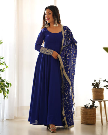 Navy Faux Georgette Anarkali Gown Set