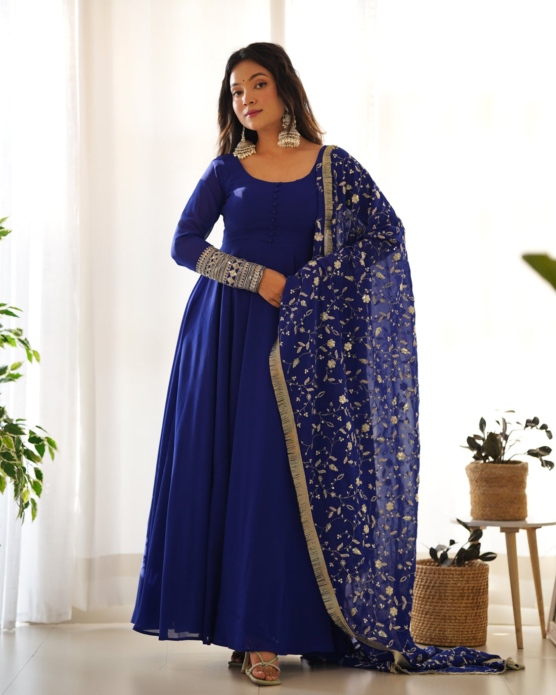 Navy Blue Faux Georgette Anarkali Gown with Dupatta
