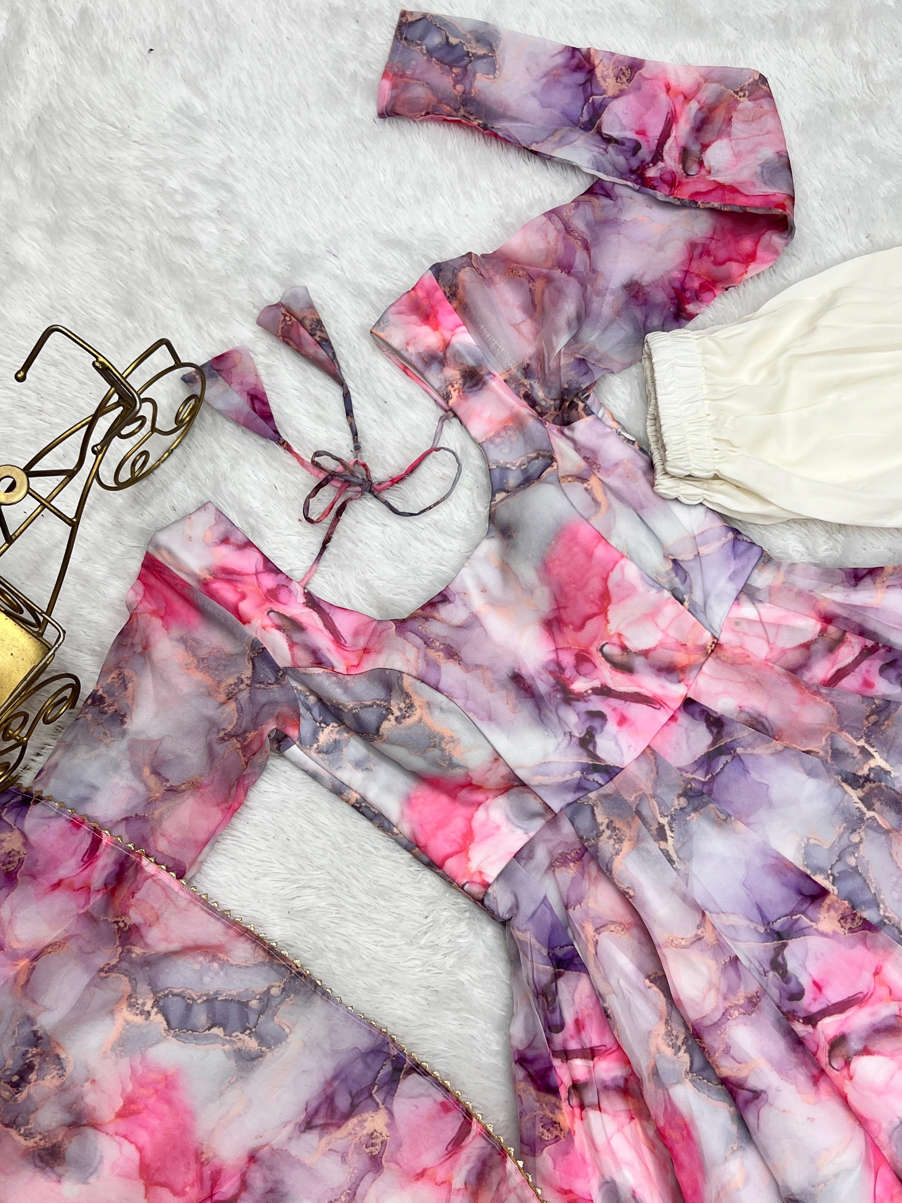 Graceful Organza Silk Floral Digital Printed Anarkali Pant Suit