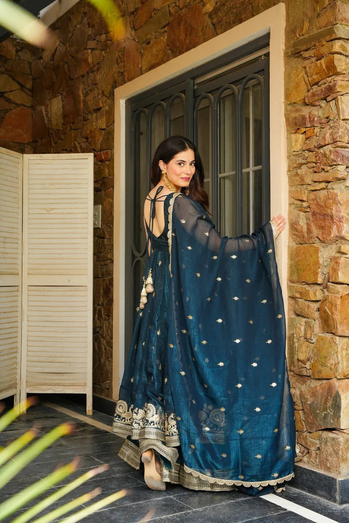 Azira Rama And Maroon Color Premium Anarkali Suit Set [Sleeves Fabric Attached]