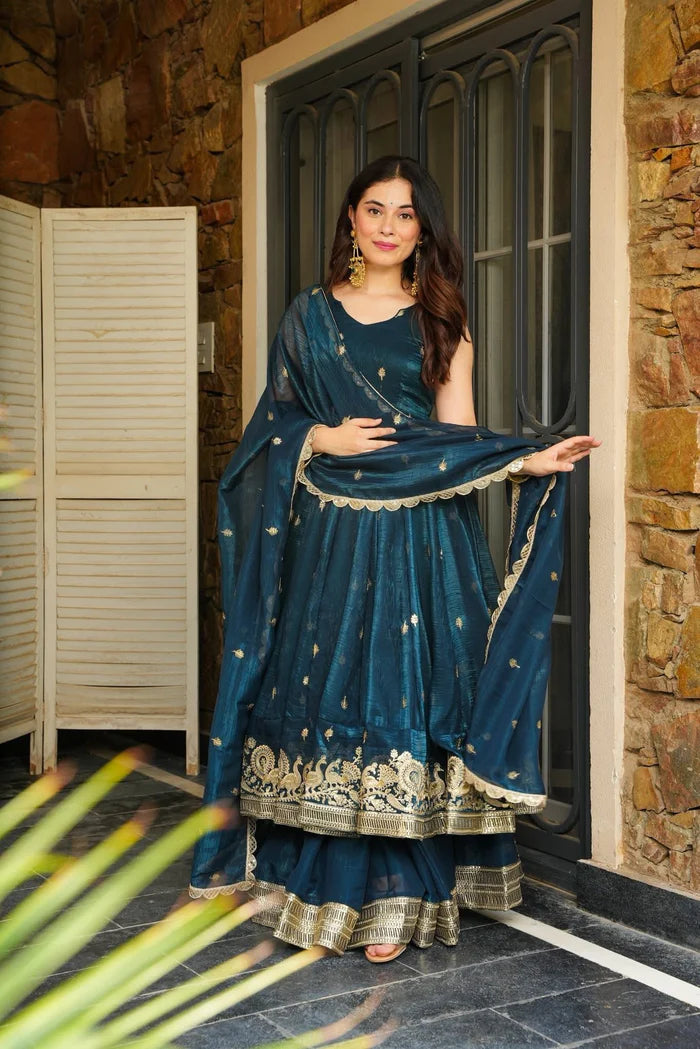 Azira Rama And Maroon Color Premium Anarkali Suit Set [Sleeves Fabric Attached]