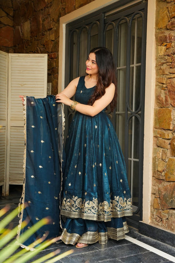 Rama  Shimmer Silk Anarkali Suit Set