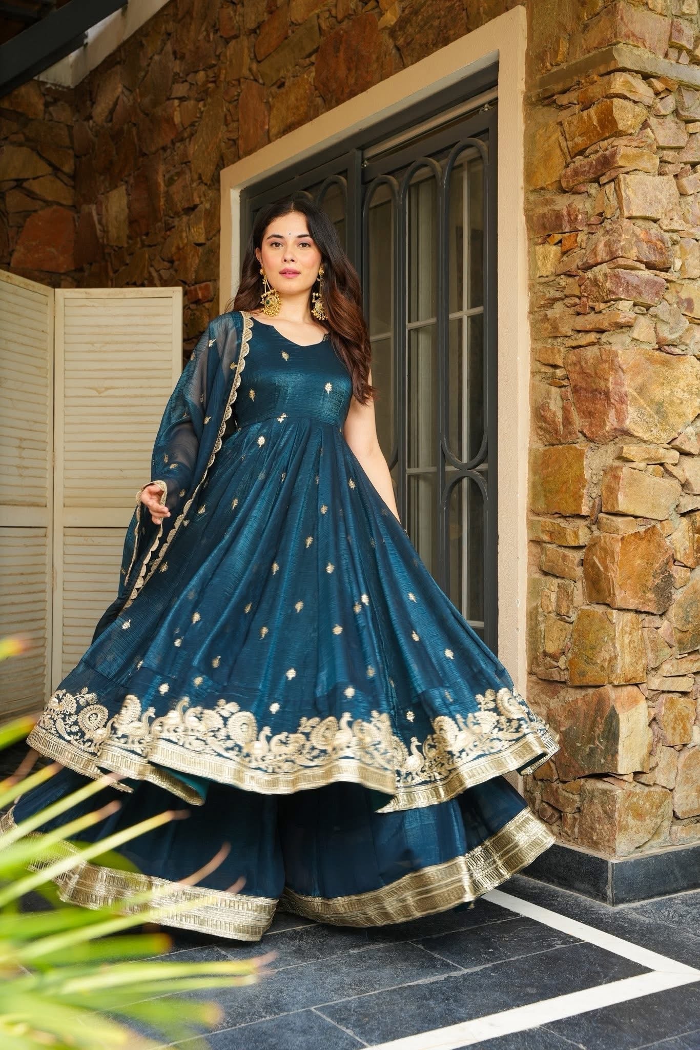 Azira Rama And Maroon Color Premium Anarkali Suit Set [Sleeves Fabric Attached]