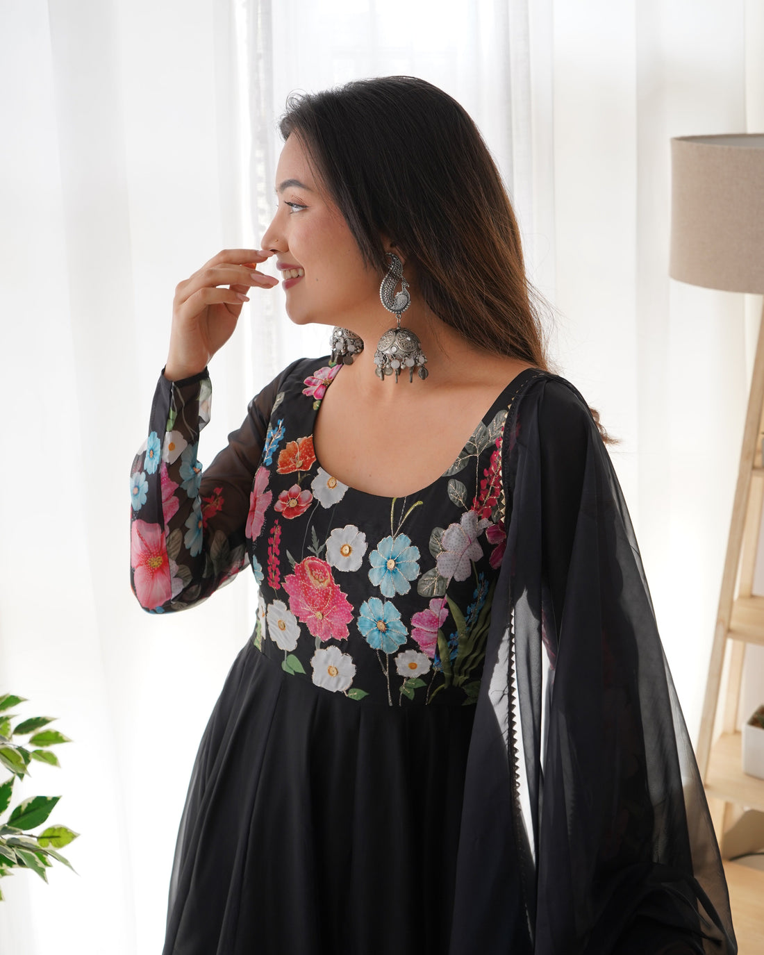 Black Handwork Organza Silk Anarkali Suit Set