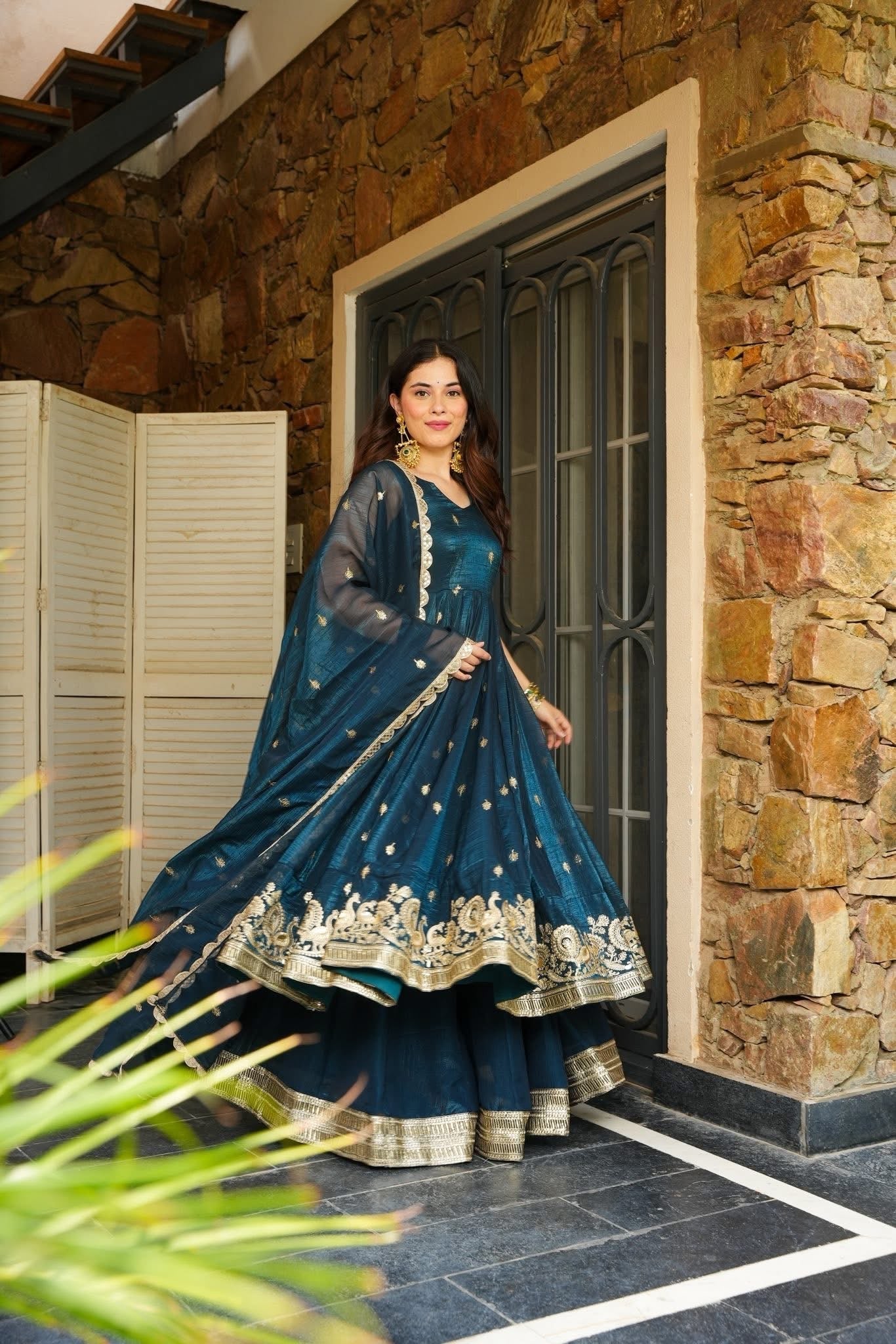 Azira Rama And Maroon Color Premium Anarkali Suit Set [Sleeves Fabric Attached]