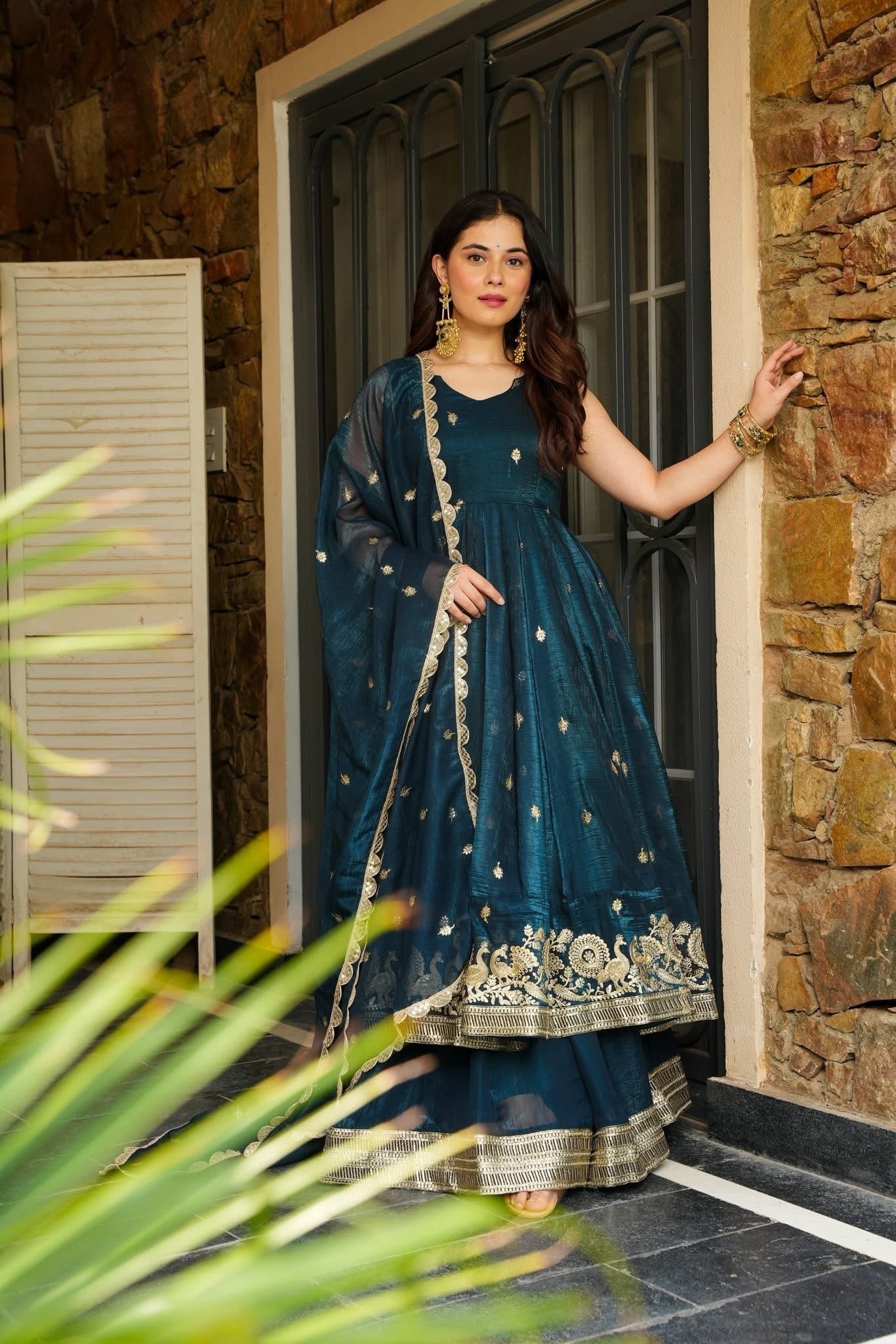 Azira Rama And Maroon Color Premium Anarkali Suit Set [Sleeves Fabric Attached]
