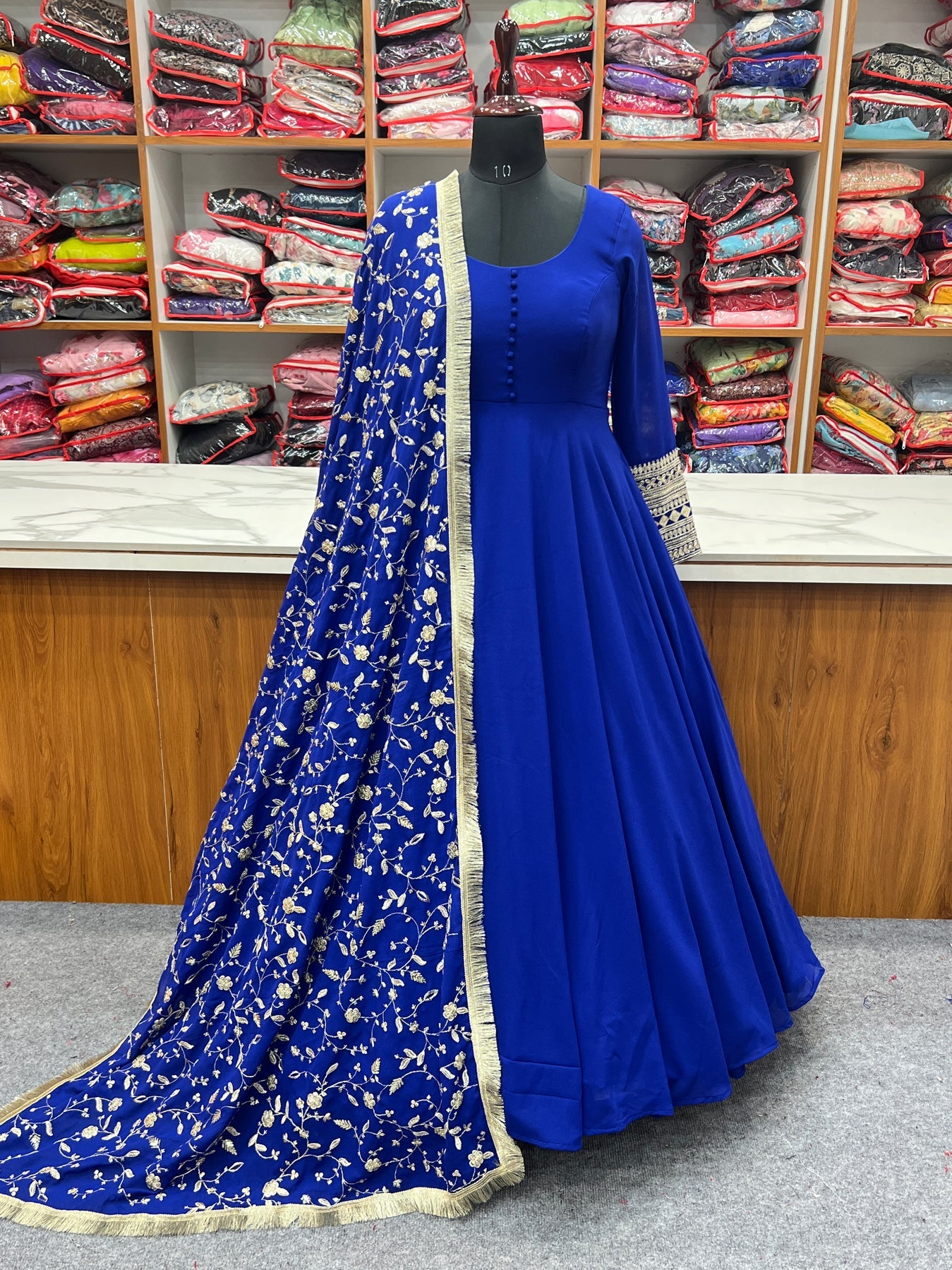 Beautiful Teal Blue Color Organza Silk Anarkali Suit