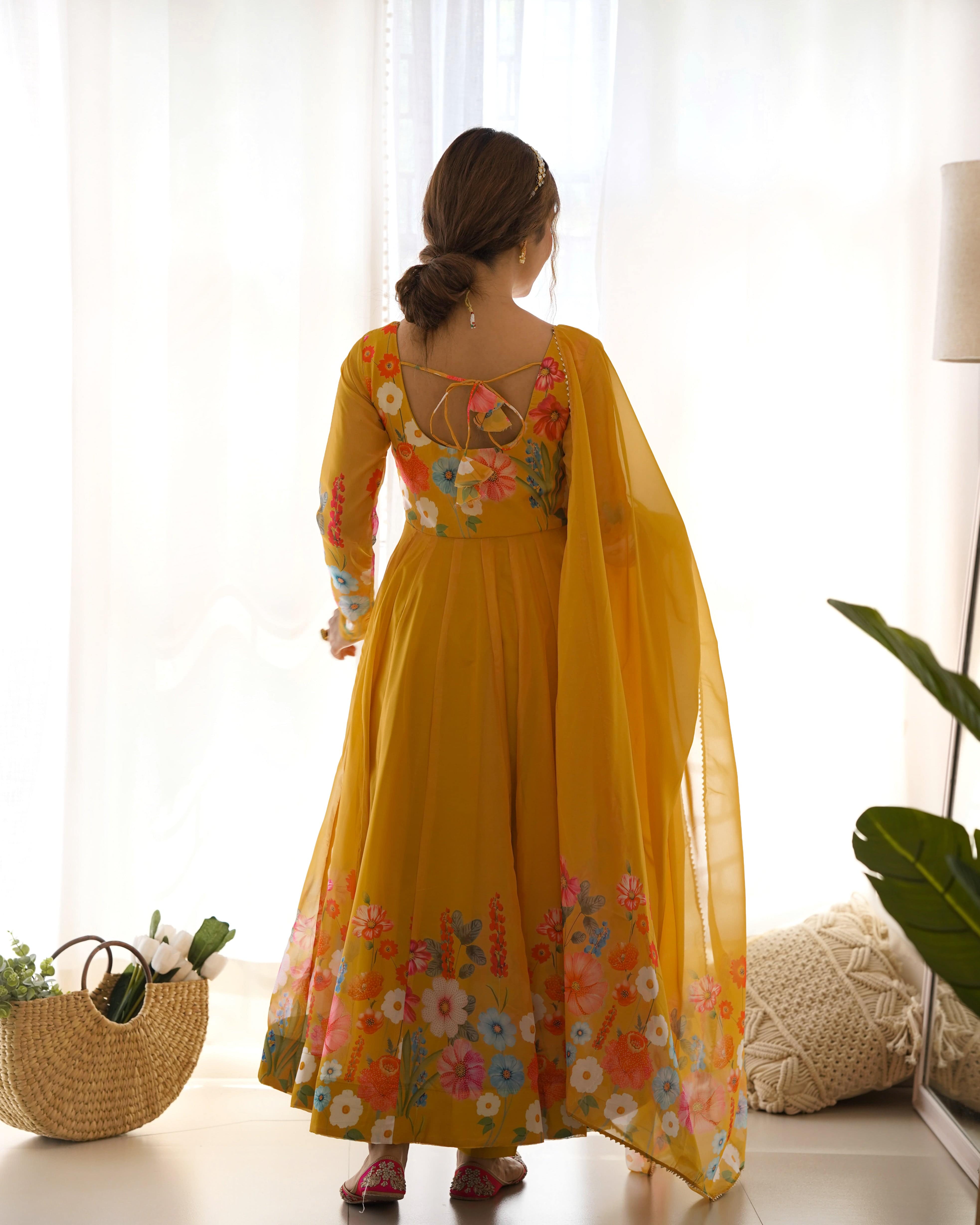 Breathtaking Organza Silk Floral Printed Designer Anarkali Pant Suit