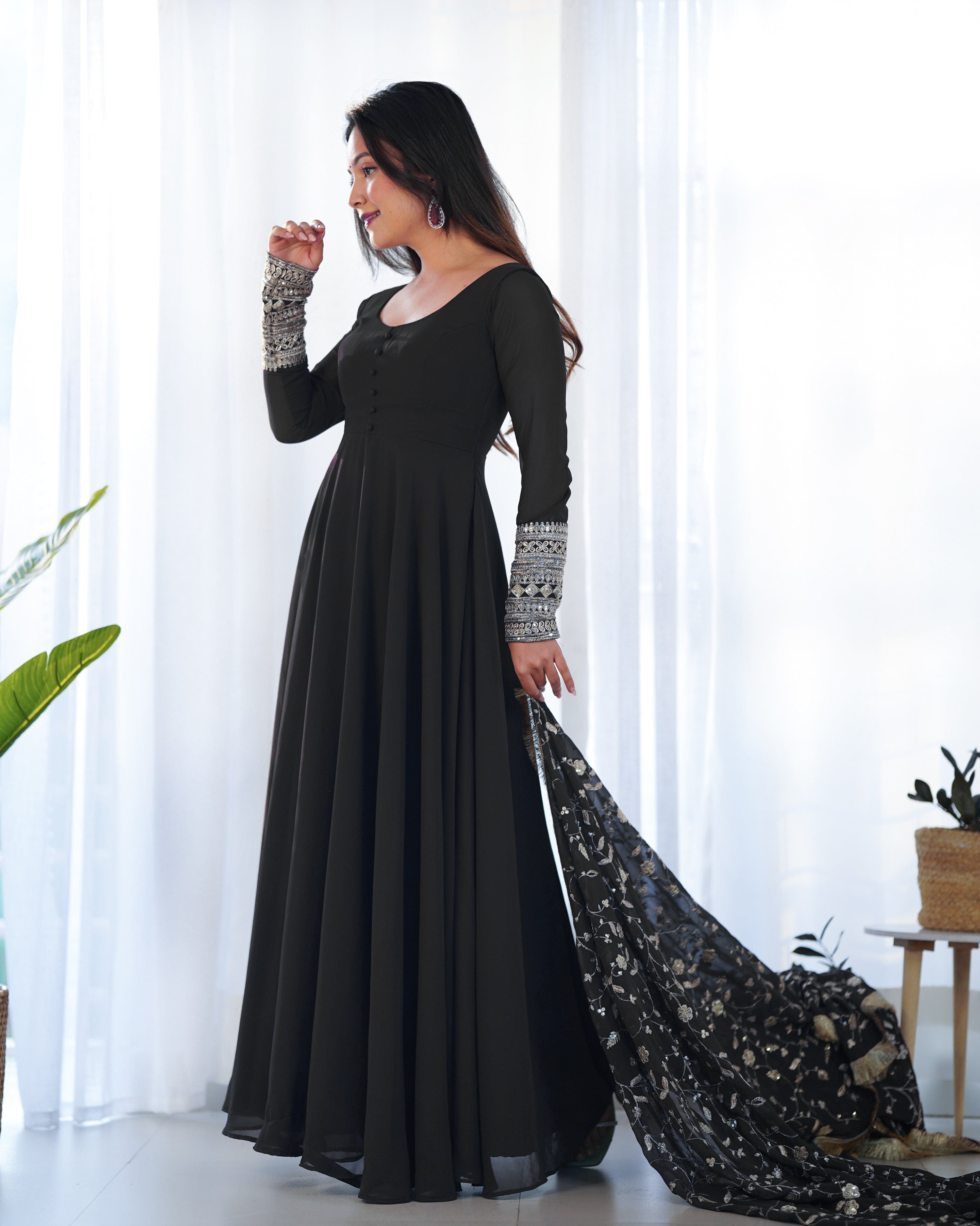 Radiant Faux Georgette Fully Flared Designer Anarkali Pant Suit