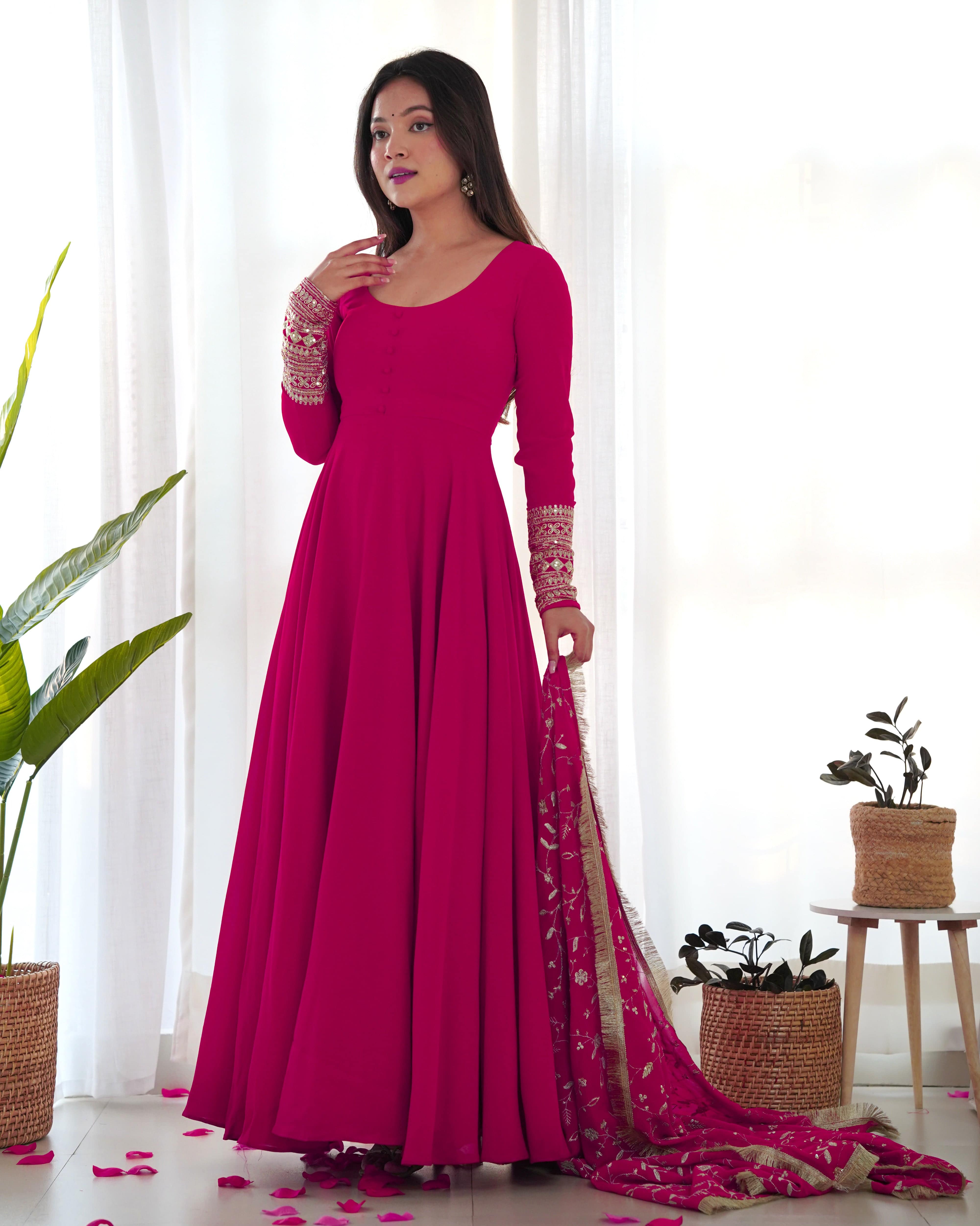 Radiant Faux Georgette Fully Flared Designer Anarkali Pant Suit