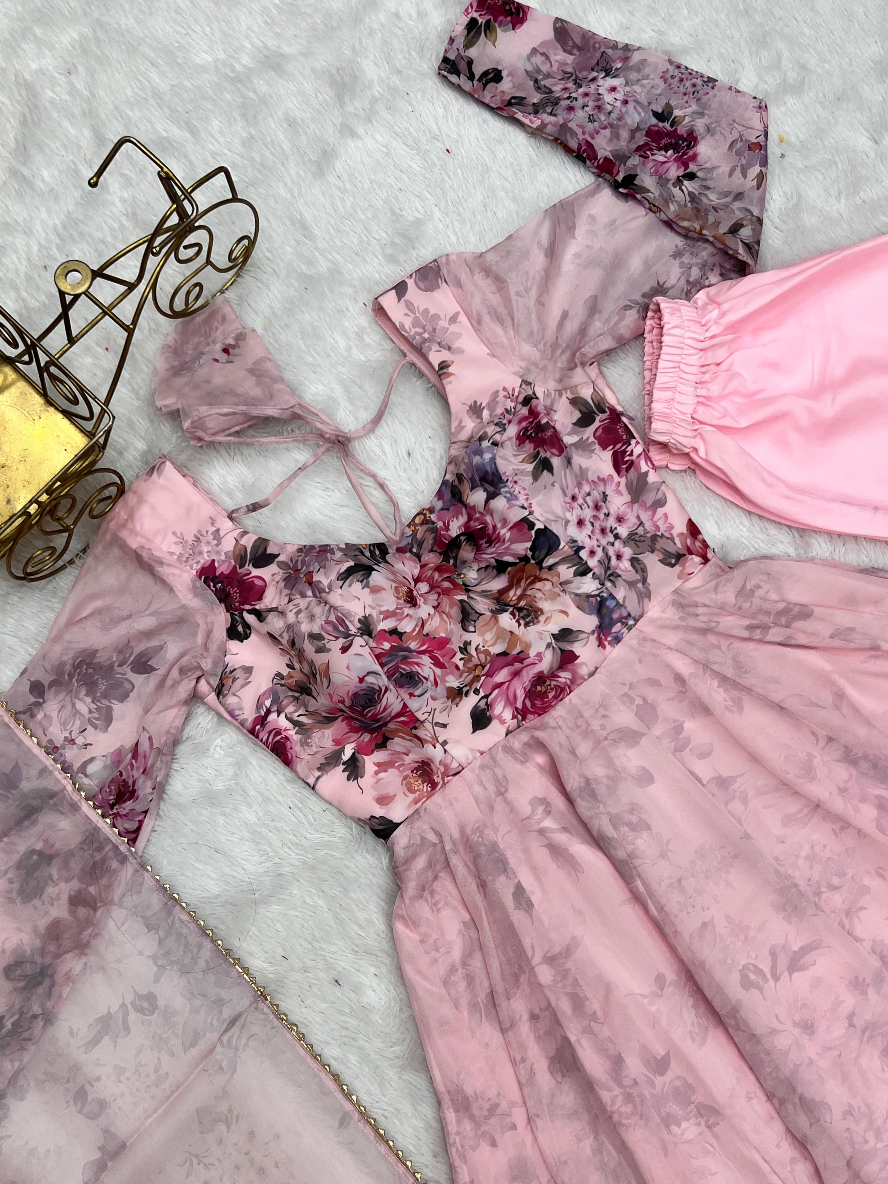 Lovely Organza Silk Floral Digital Printed Anarkali Pant Suit