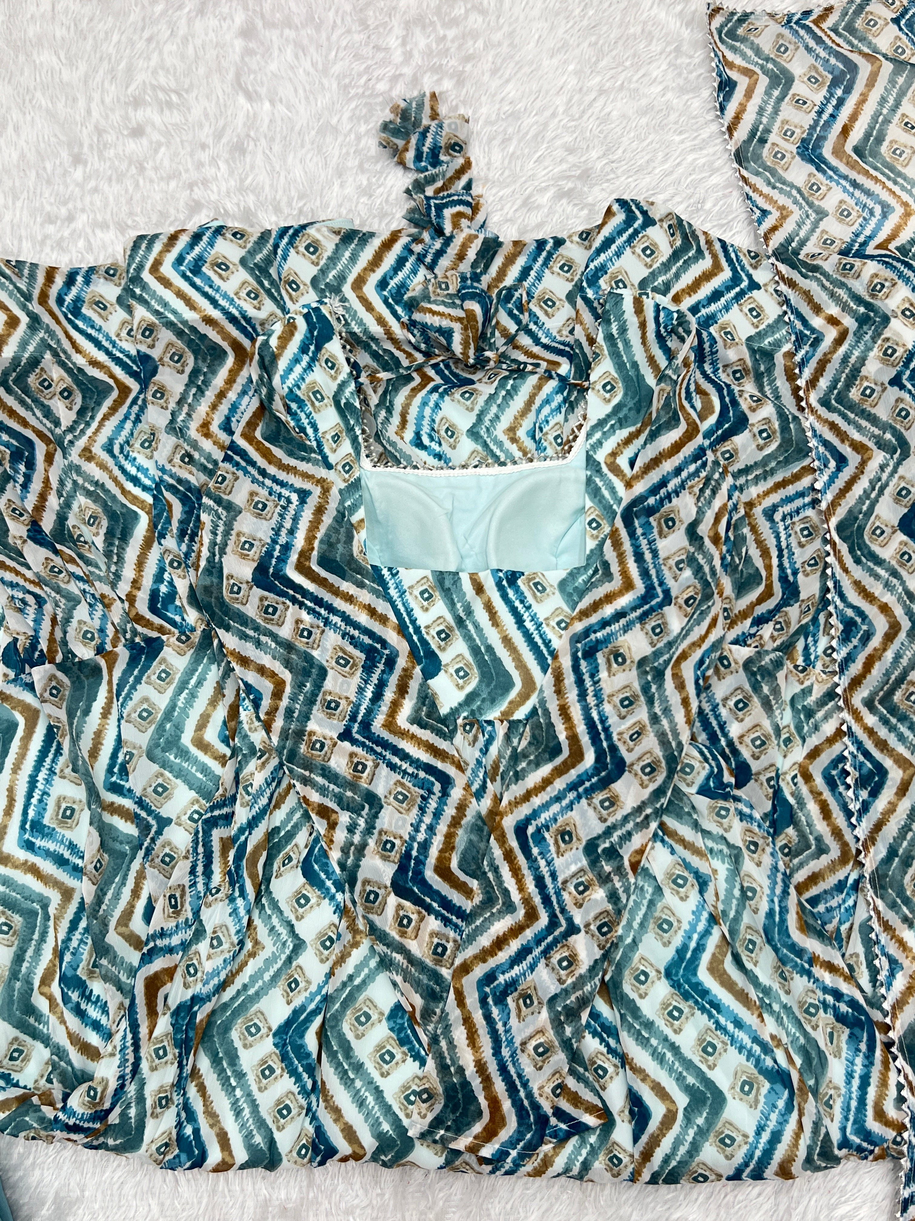 Resplendent Faux Georgette Zigzag Printed Anarkali Pant Suit