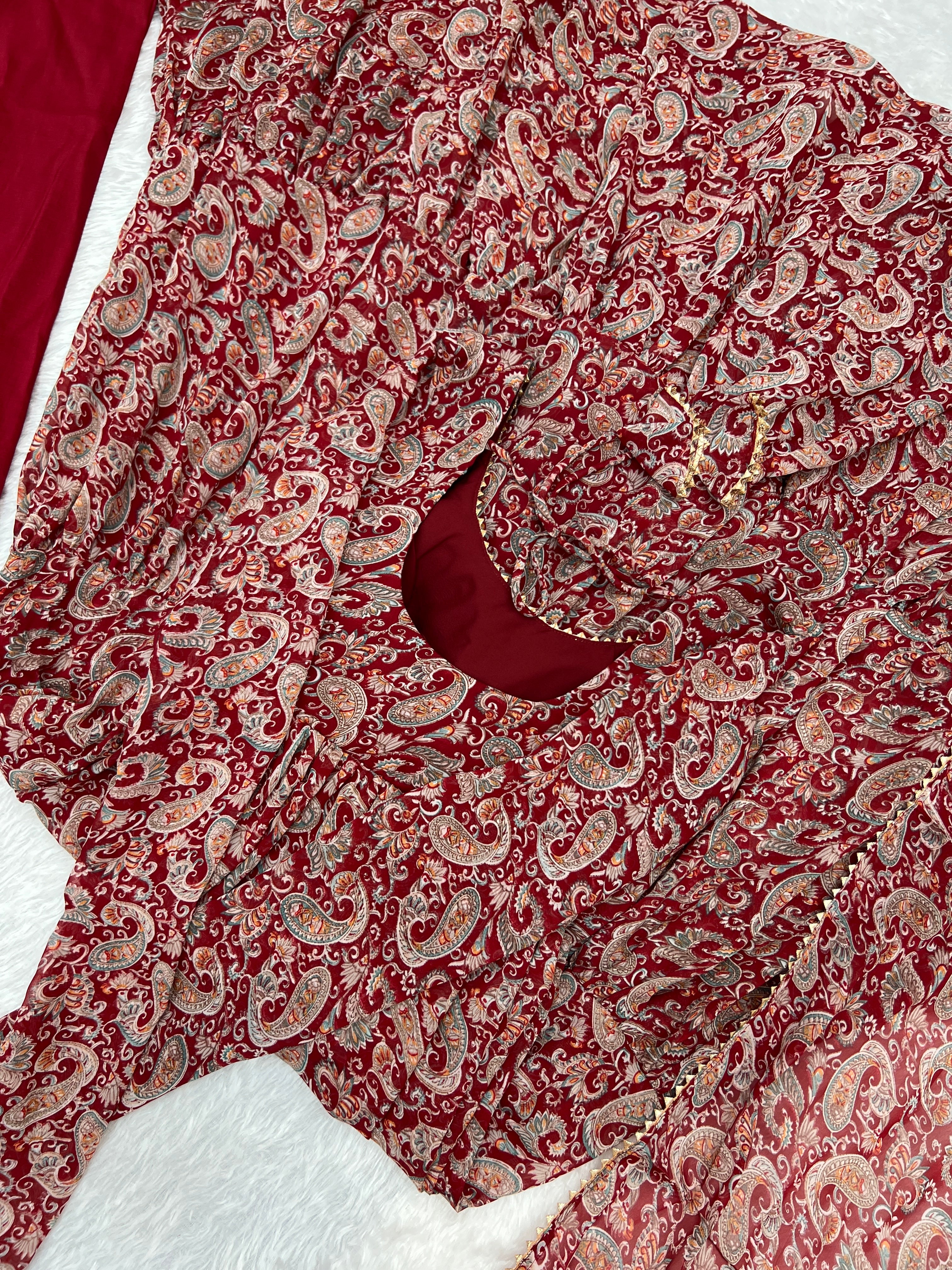 Winsome Faux Georgette Kalamkari Printed Anarkali Pant Suit