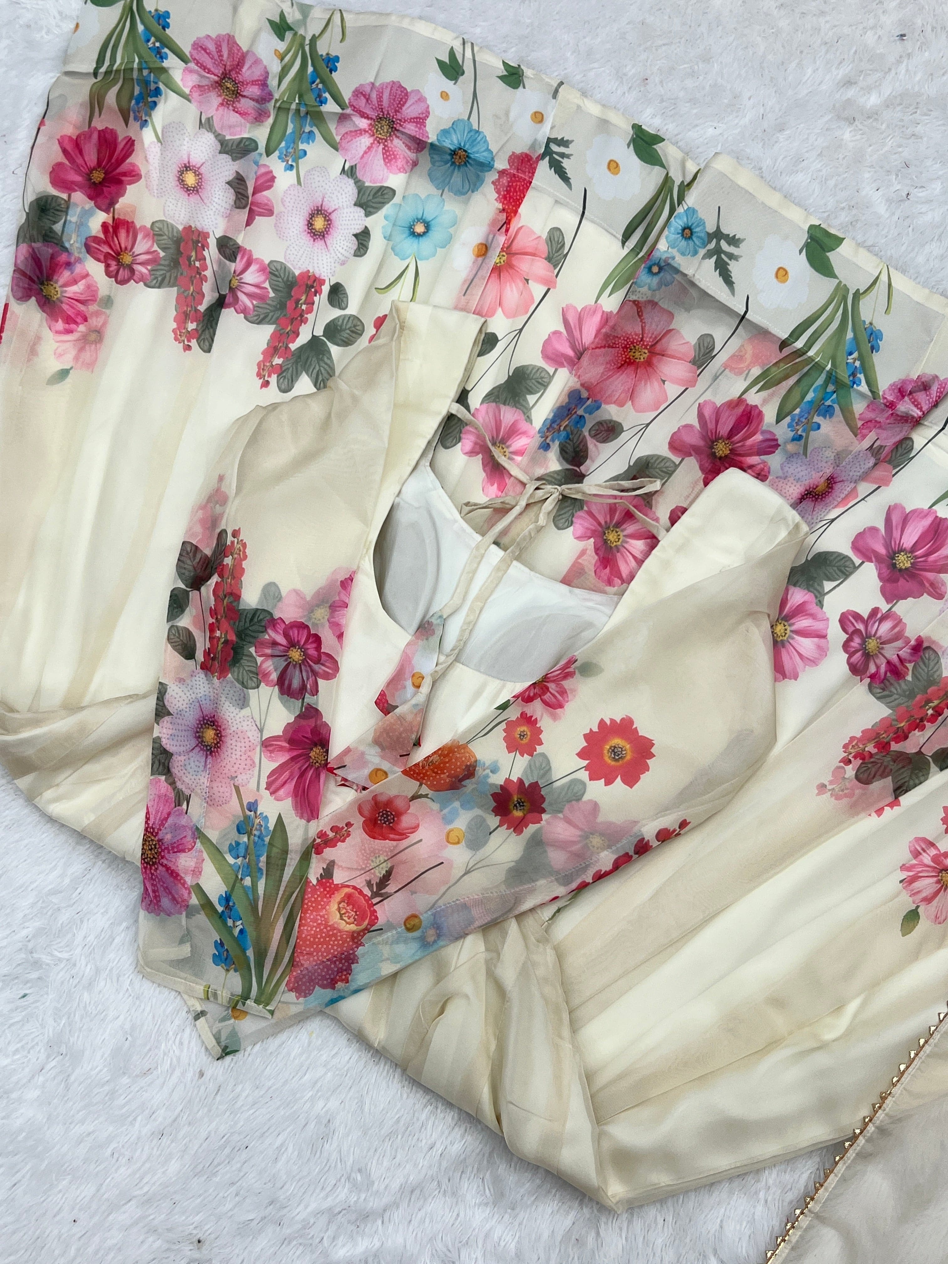 Breathtaking Organza Silk Floral Printed Designer Anarkali Pant Suit