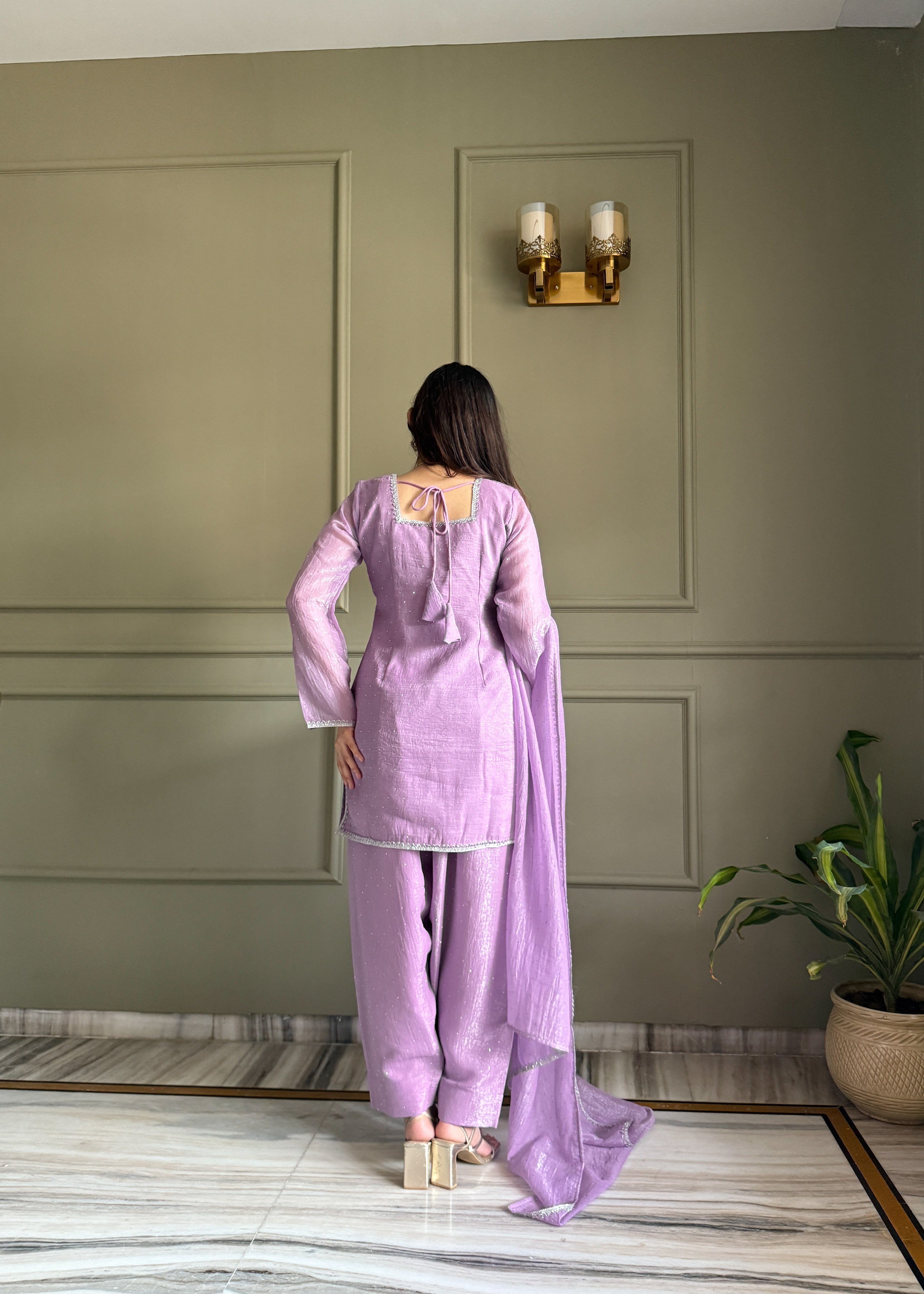 Beautiful Pure Chinon Silk Fabric Straight Fit Kurta, Dupatta With Trouser Set