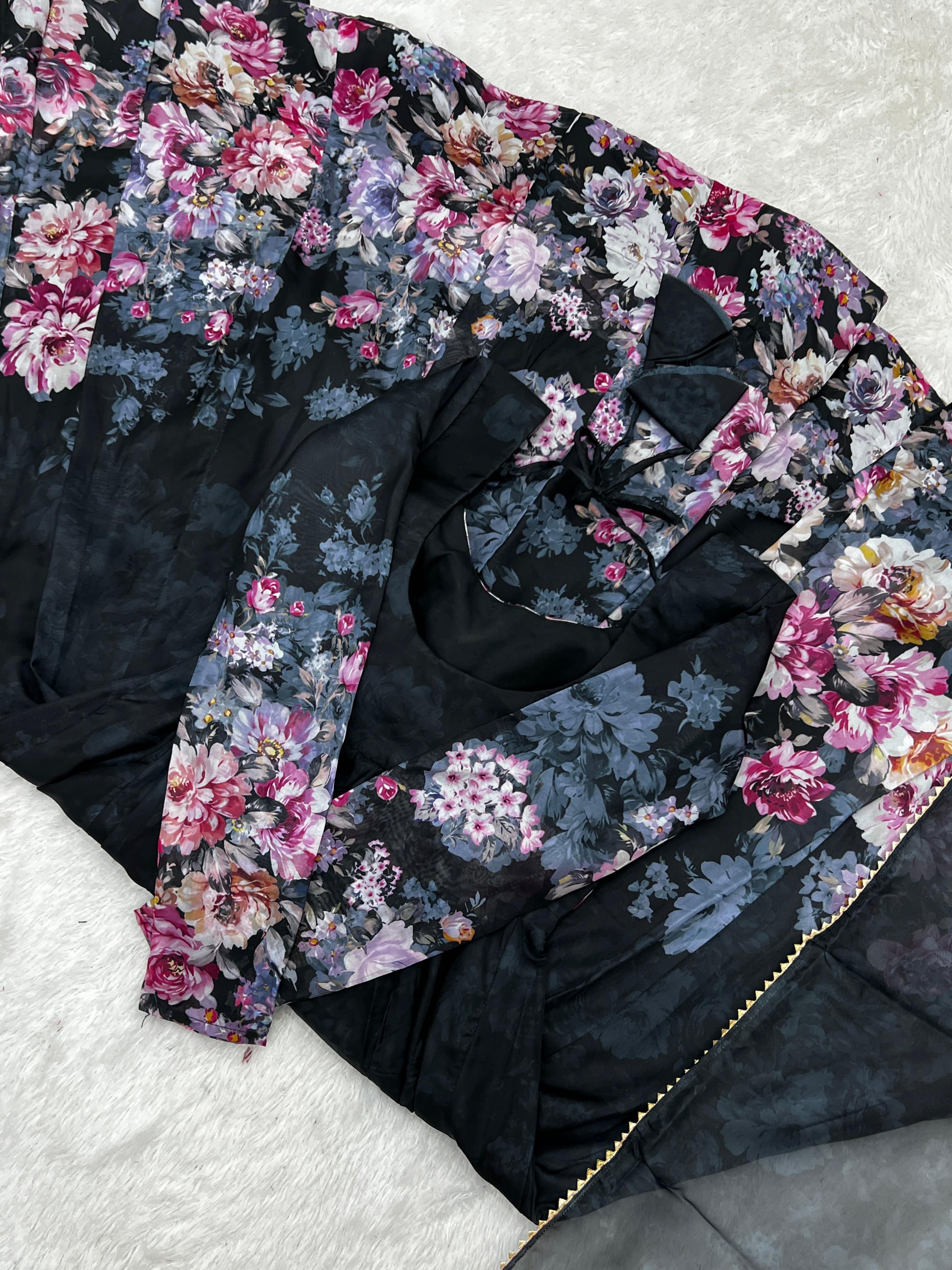 Lovely Organza Silk Floral Digital Printed Anarkali Pant Suit