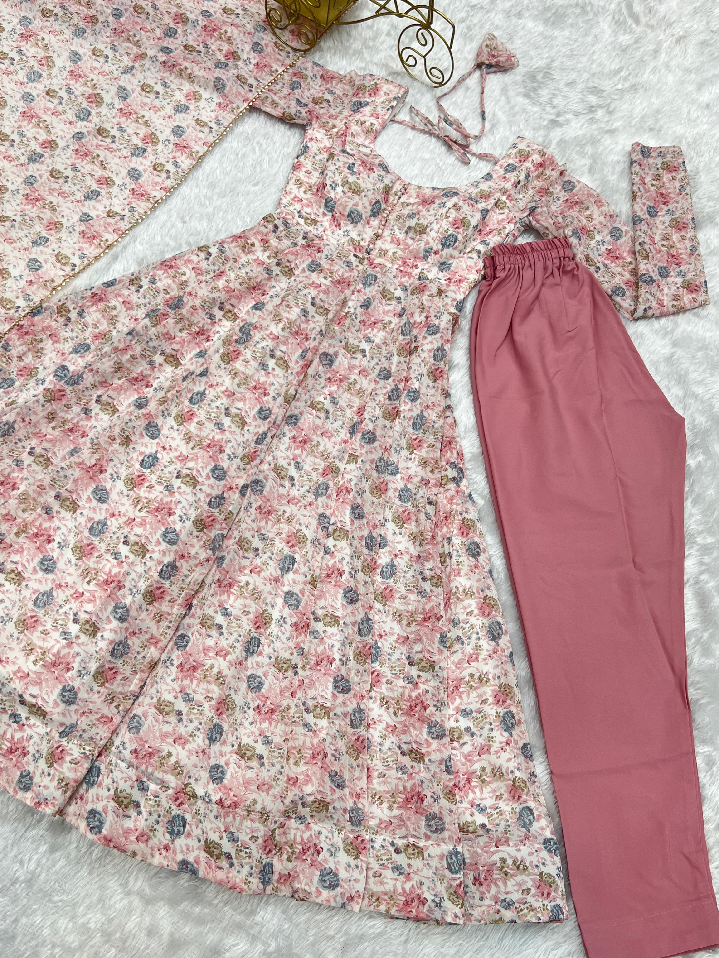 Exquisite Chiffon Floral Digital Printed Fully Stitched Anarkali Pant Suit