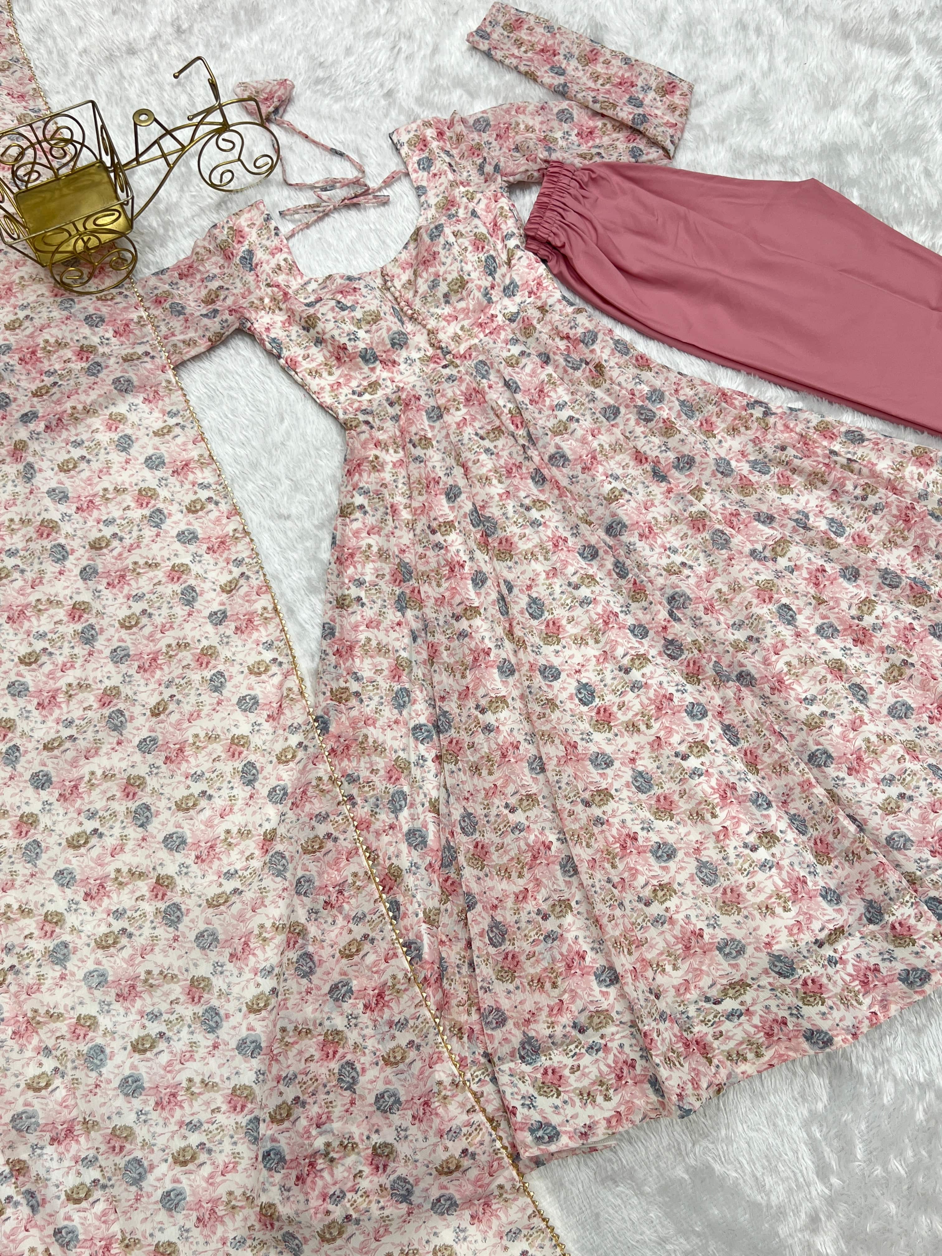 Exquisite Chiffon Floral Digital Printed Fully Stitched Anarkali Pant Suit