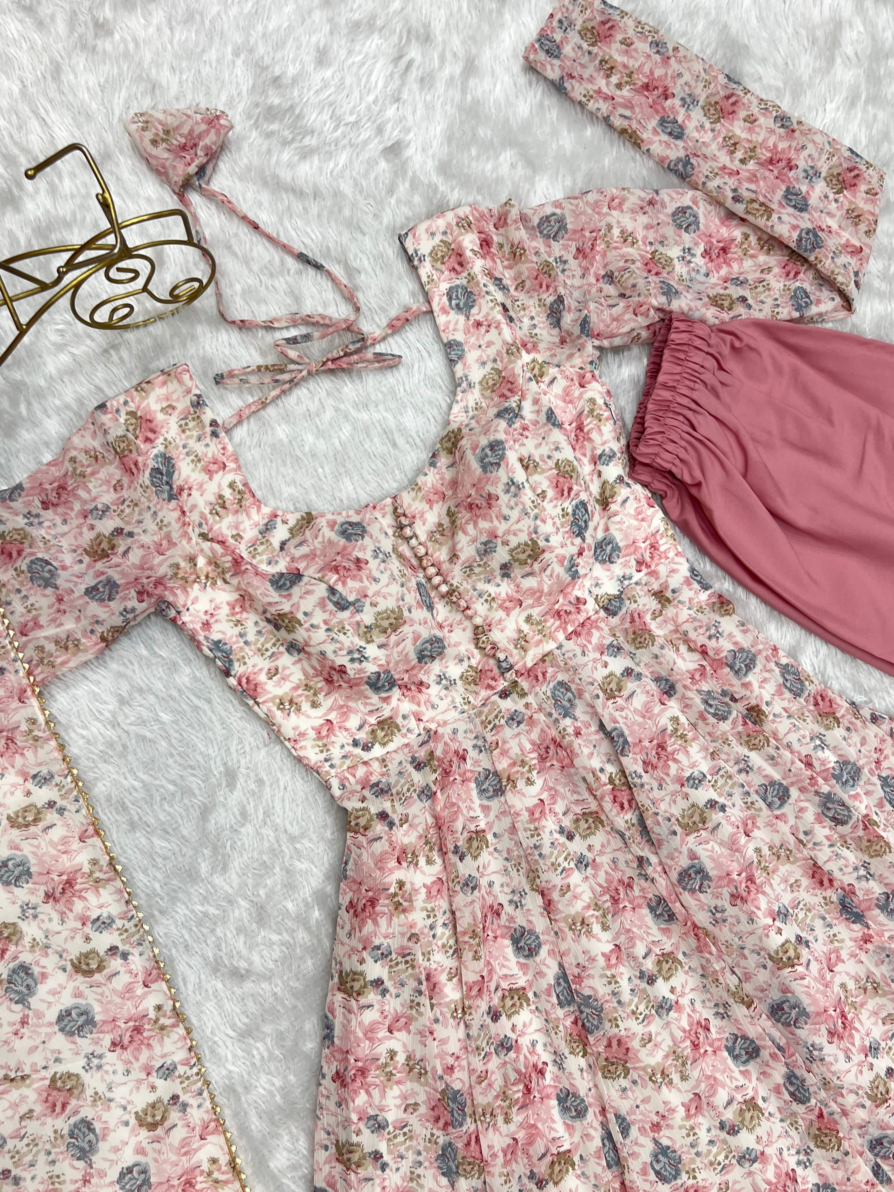 Exquisite Chiffon Floral Digital Printed Fully Stitched Anarkali Pant Suit