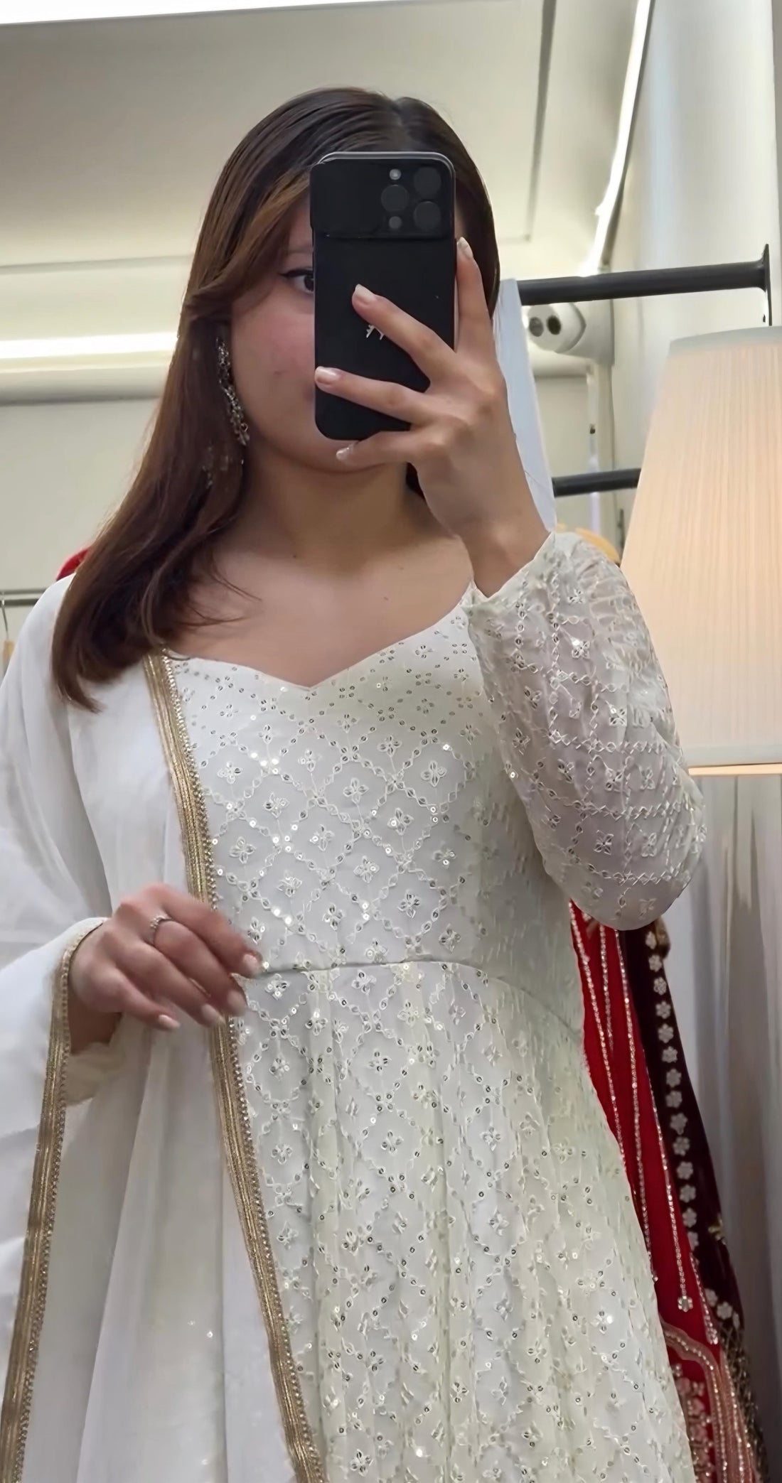 White Lucknowi Embroidered Georgette Anarkali Suit Set