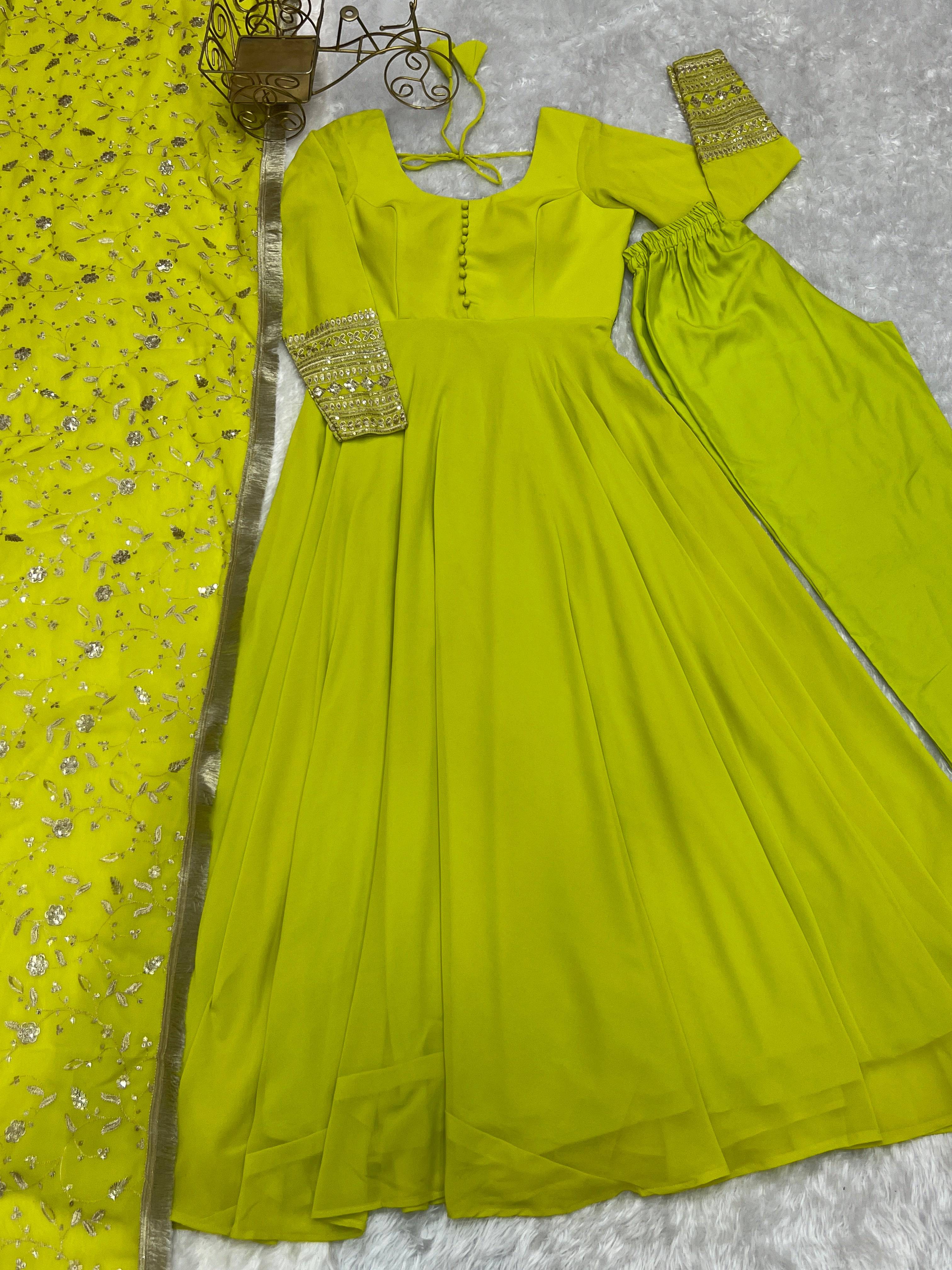 Radiant Faux Georgette Fully Flared Designer Anarkali Pant Suit