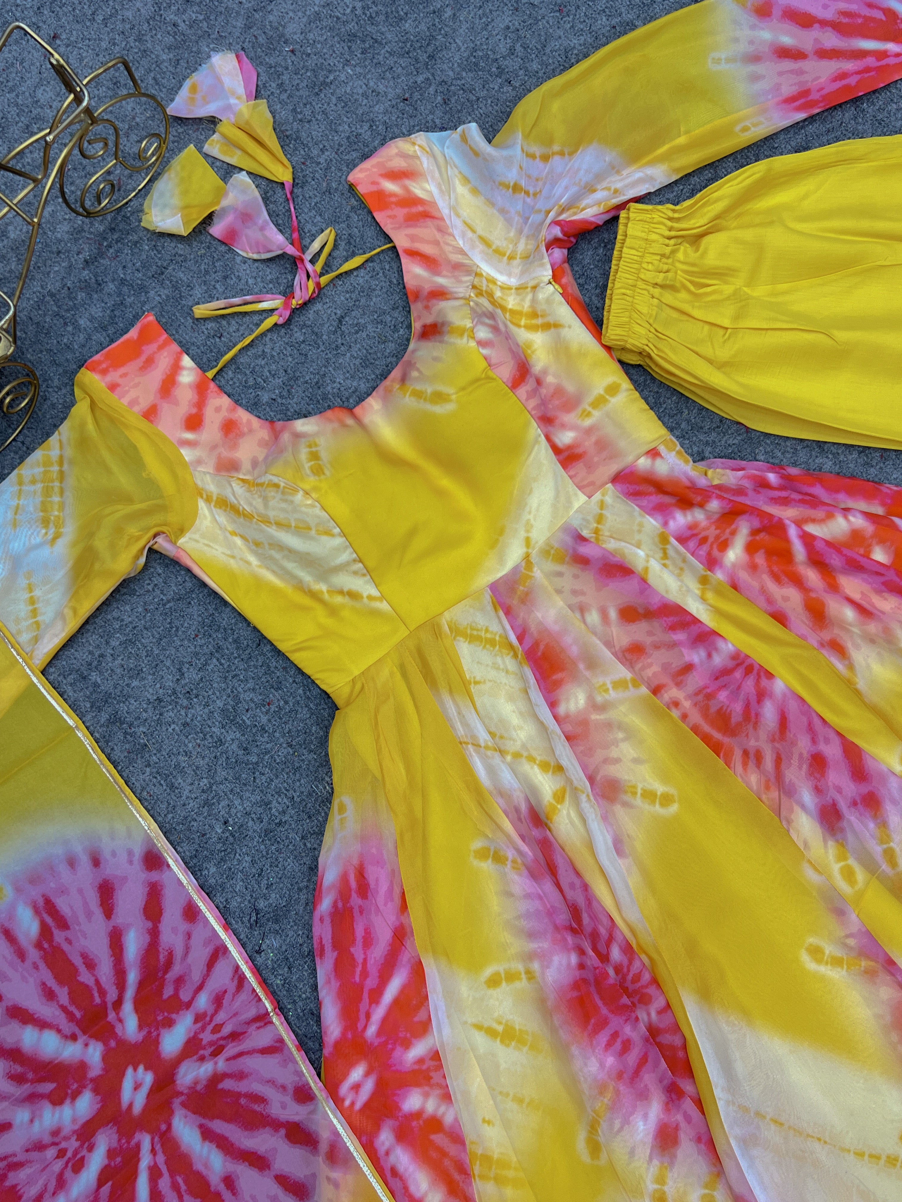 Luminous Yellow Floral Printed Fully Stitched Anarkali Pant Suit