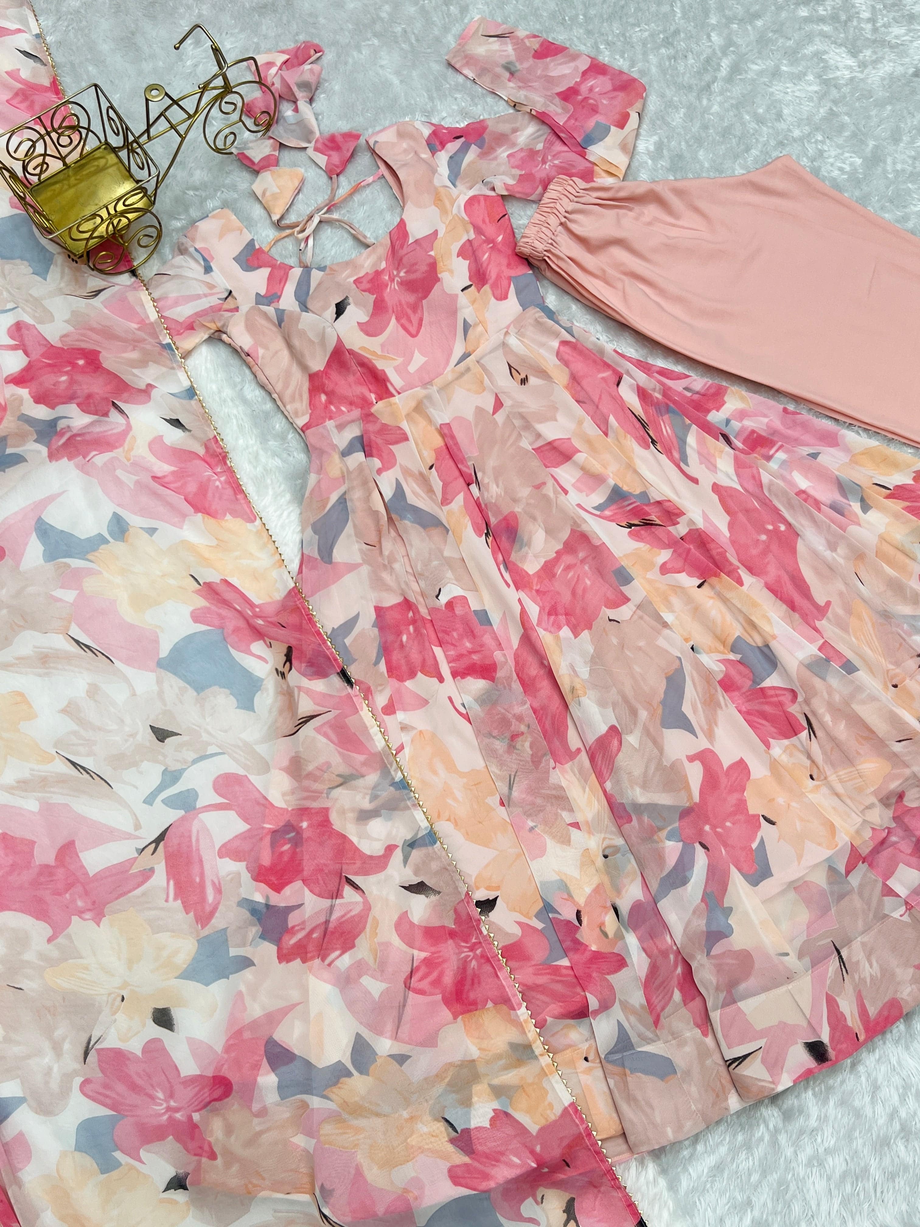 Bewitching Faux Georgette Printed Designer Anarkali Pant Suit