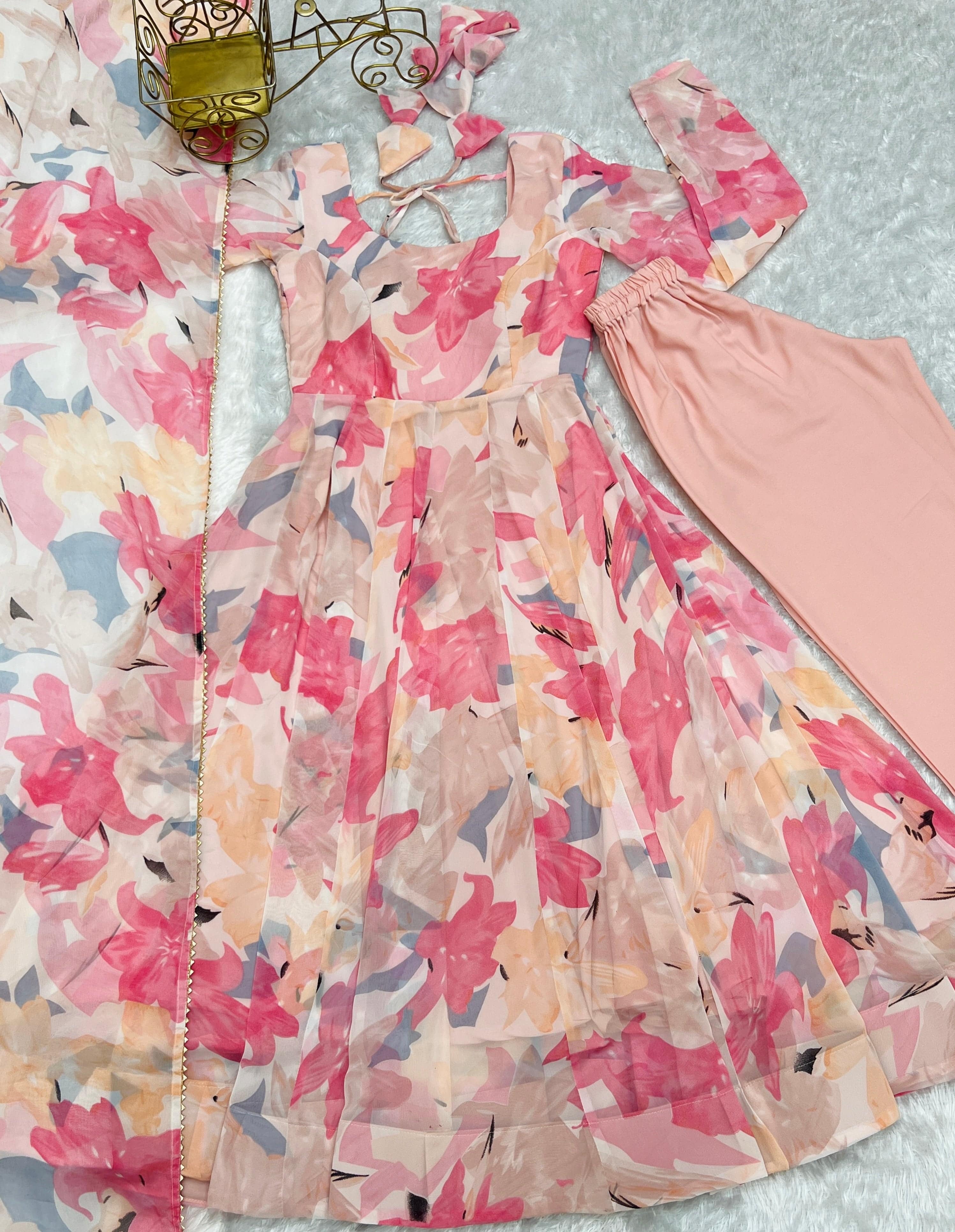 Bewitching Faux Georgette Printed Designer Anarkali Pant Suit