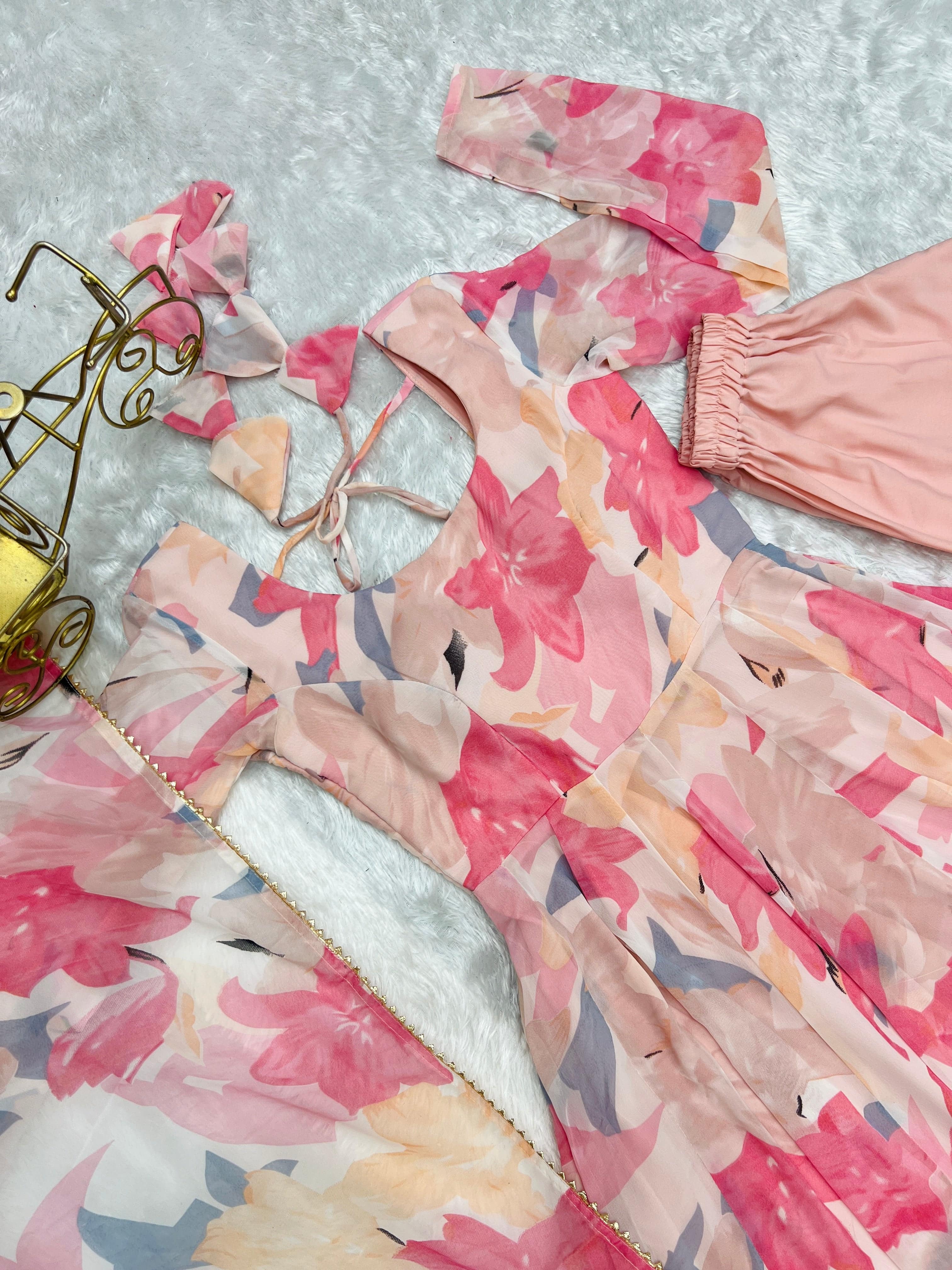 Bewitching Faux Georgette Printed Designer Anarkali Pant Suit