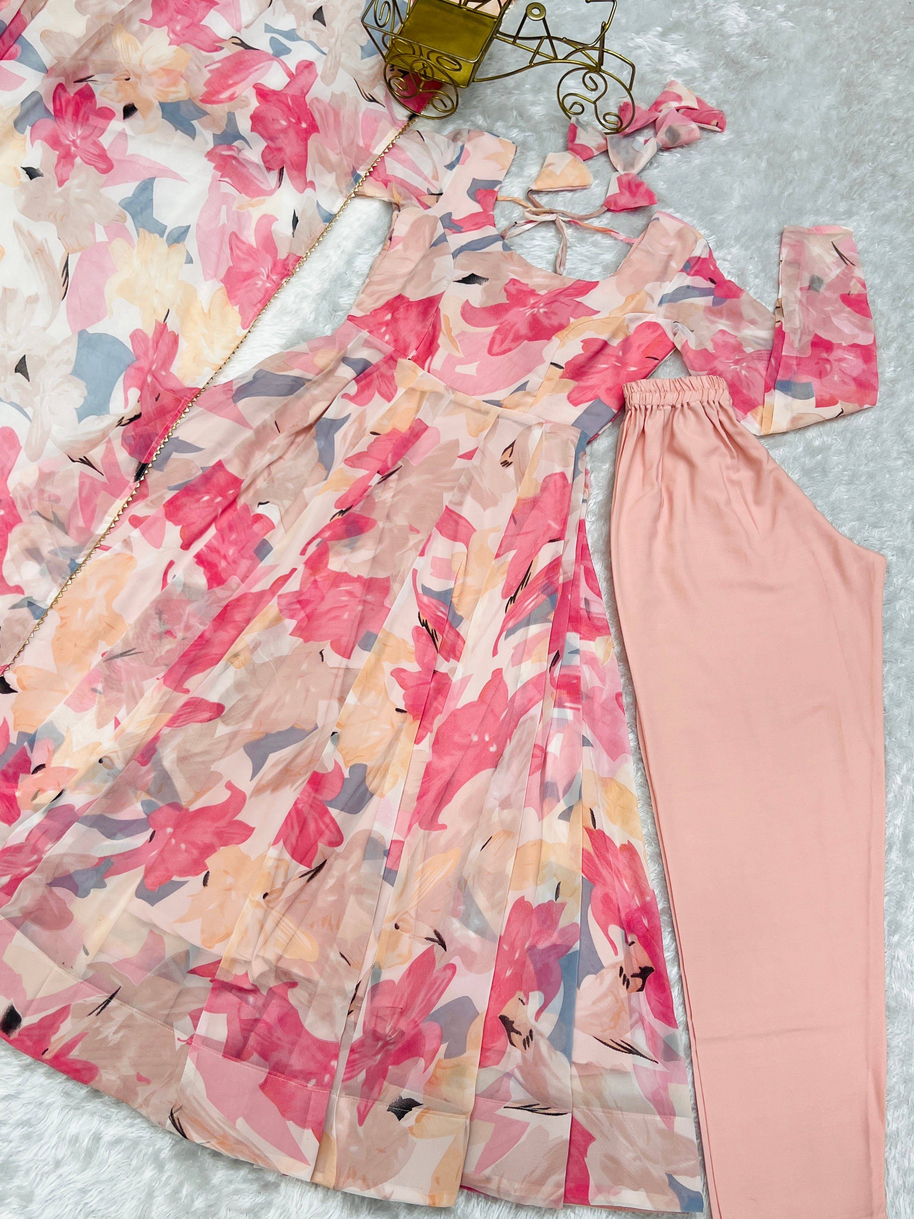 Bewitching Faux Georgette Printed Designer Anarkali Pant Suit