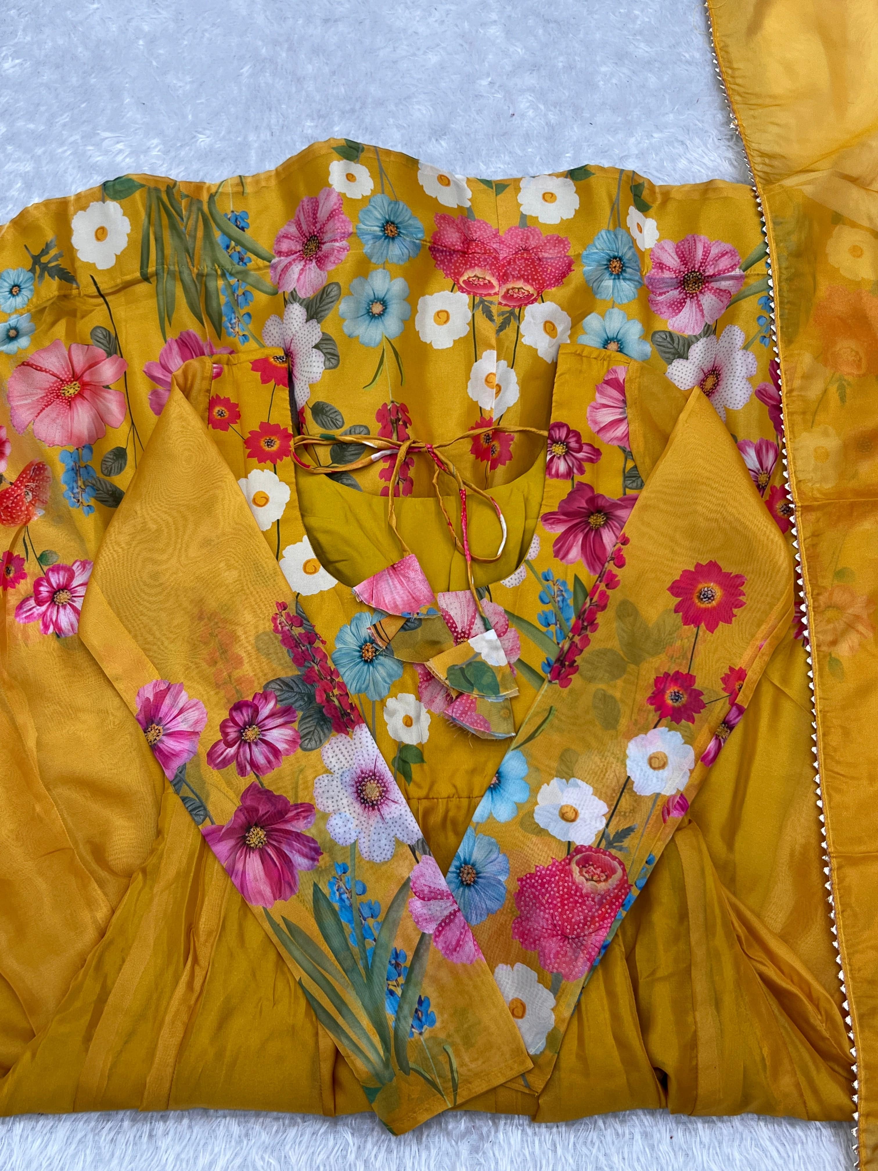 Breathtaking Organza Silk Floral Printed Designer Anarkali Pant Suit