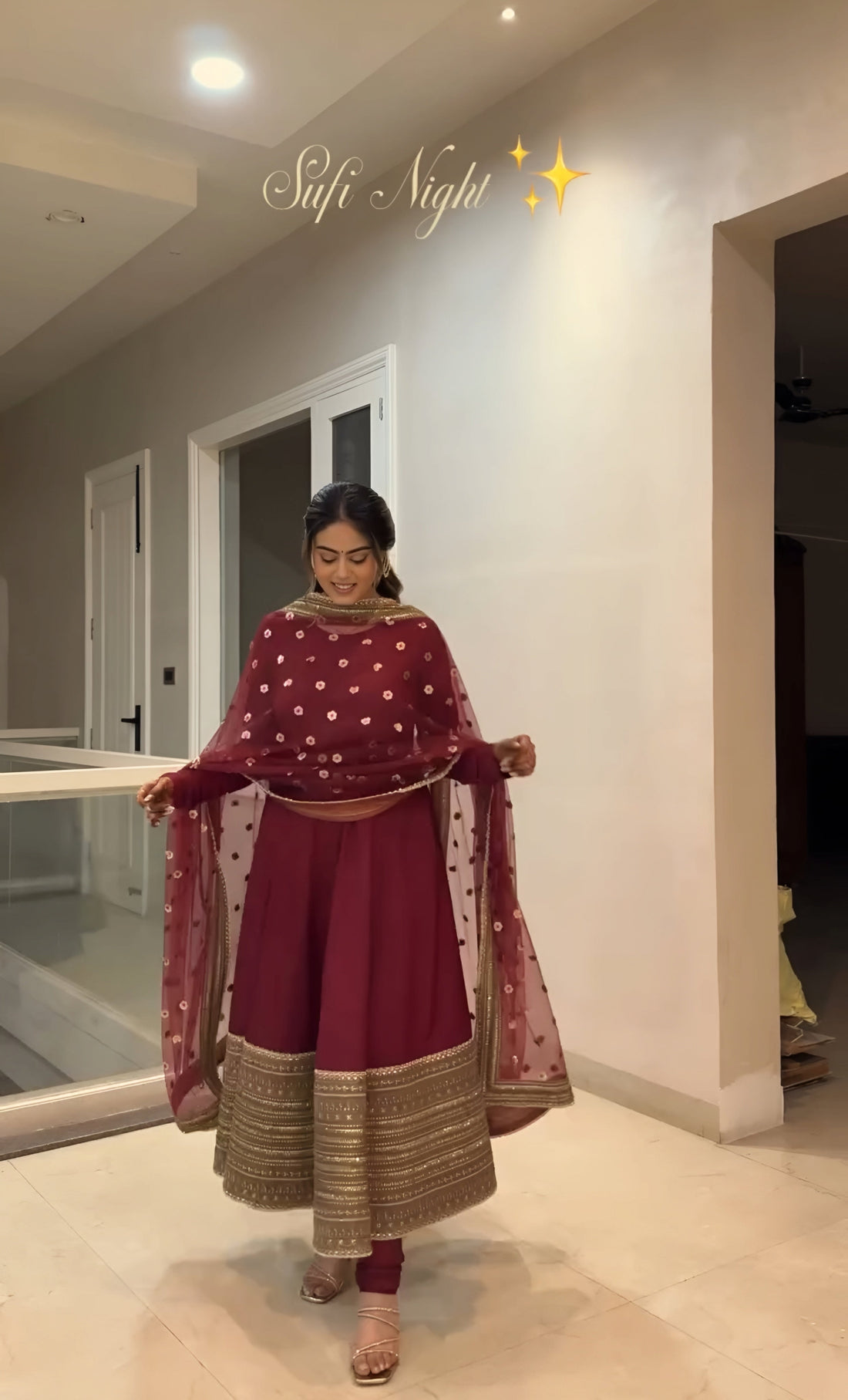 Red Rayon Silk Slit Embroidered Anarkali Suit Set
